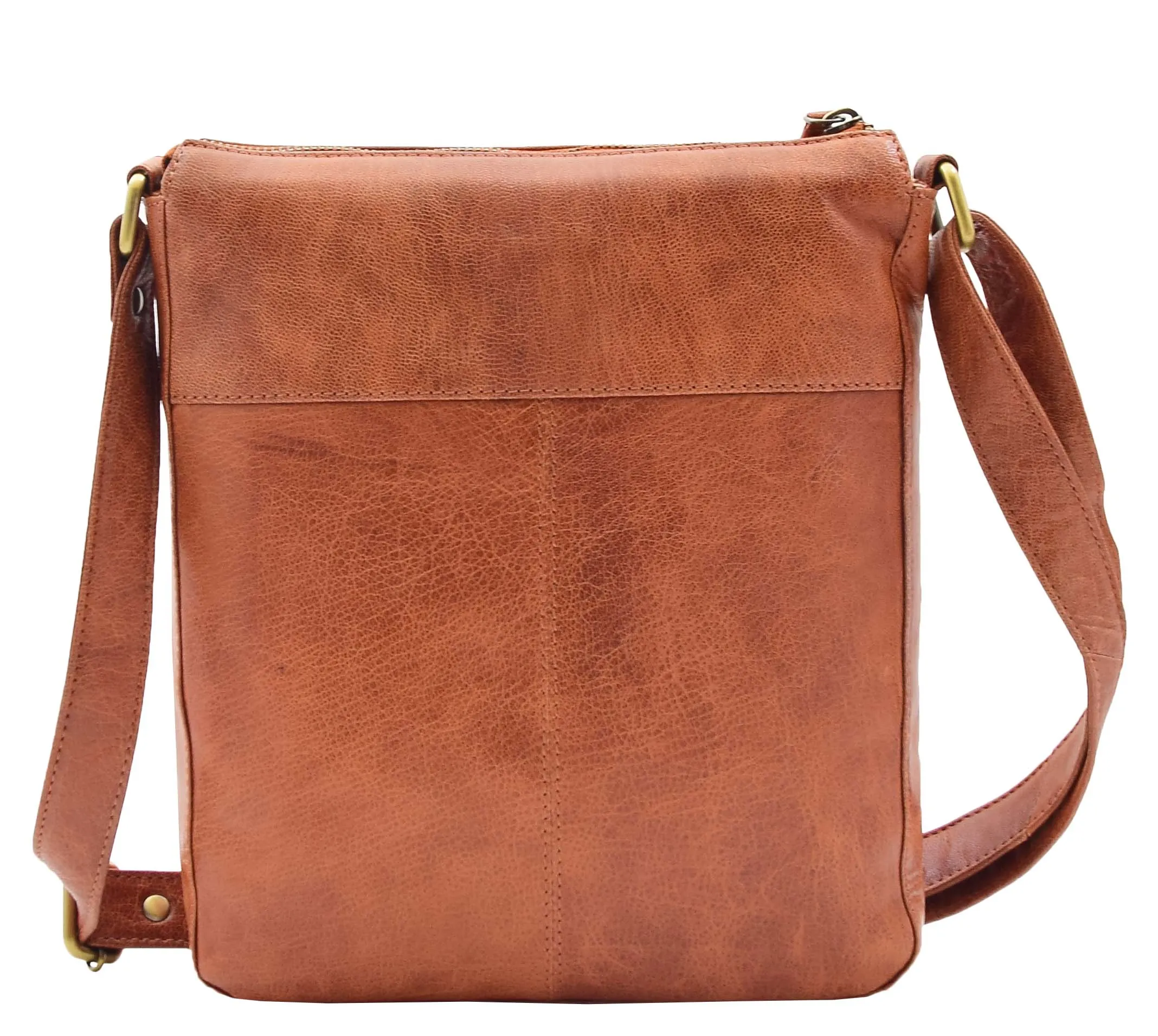 DR344 Women's Leather Cross Body Messenger Bag Cognac