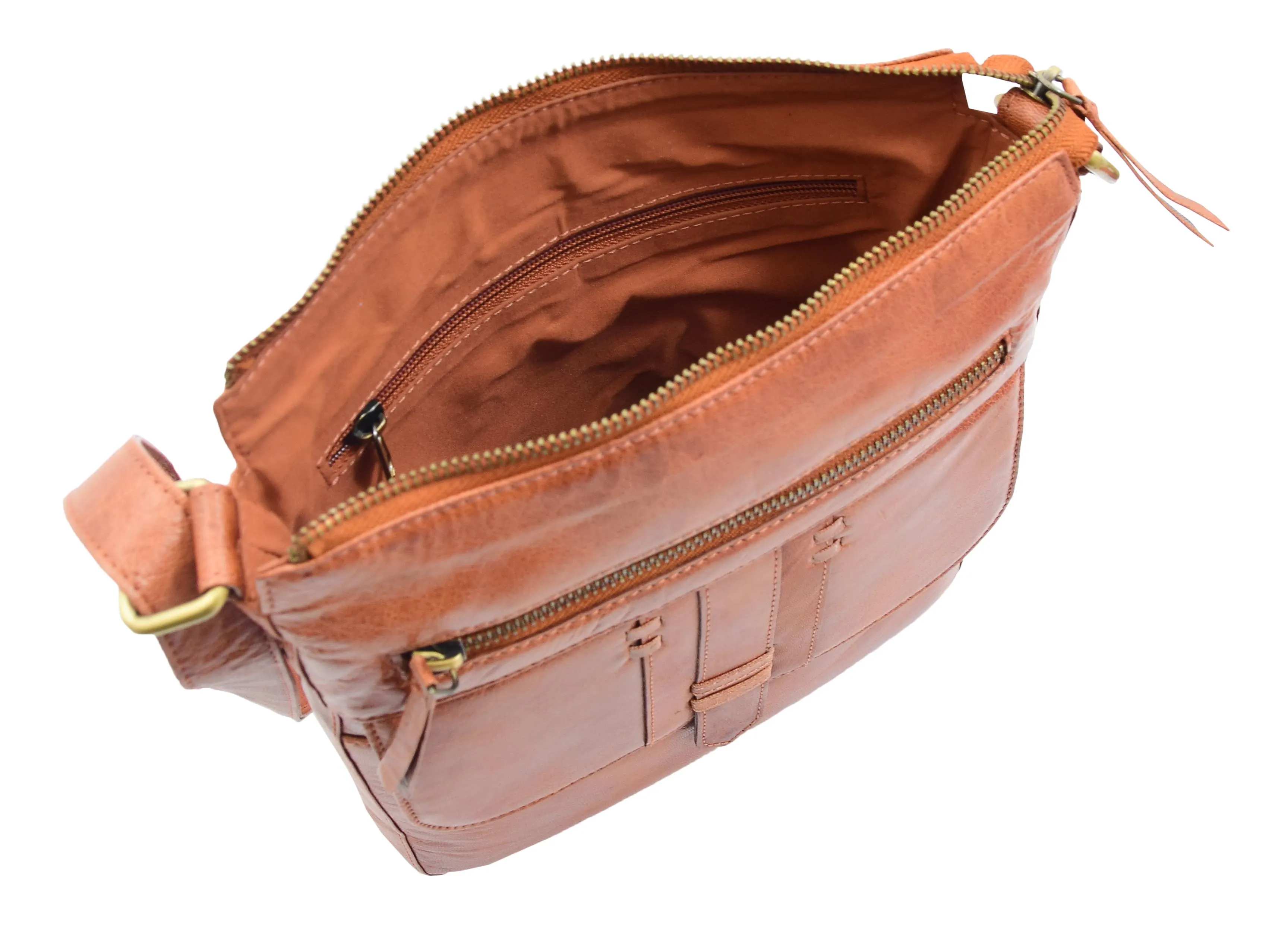 DR344 Women's Leather Cross Body Messenger Bag Cognac