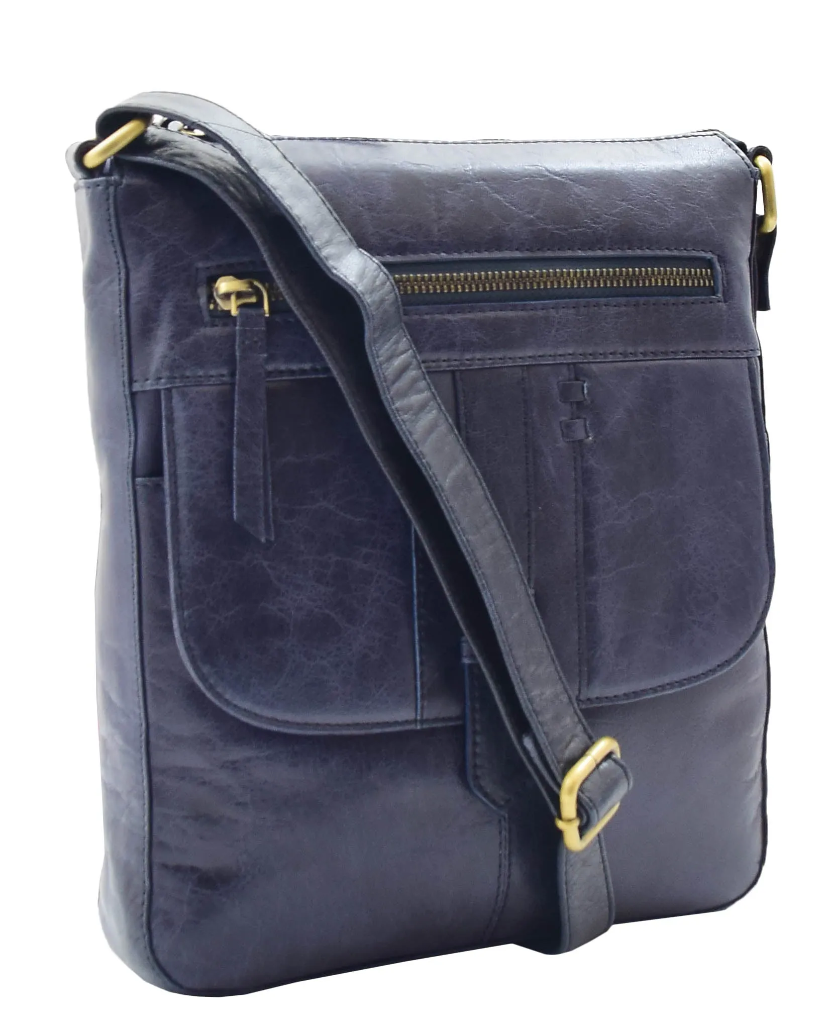 DR344 Women's Leather Cross Body Messenger Bag Navy