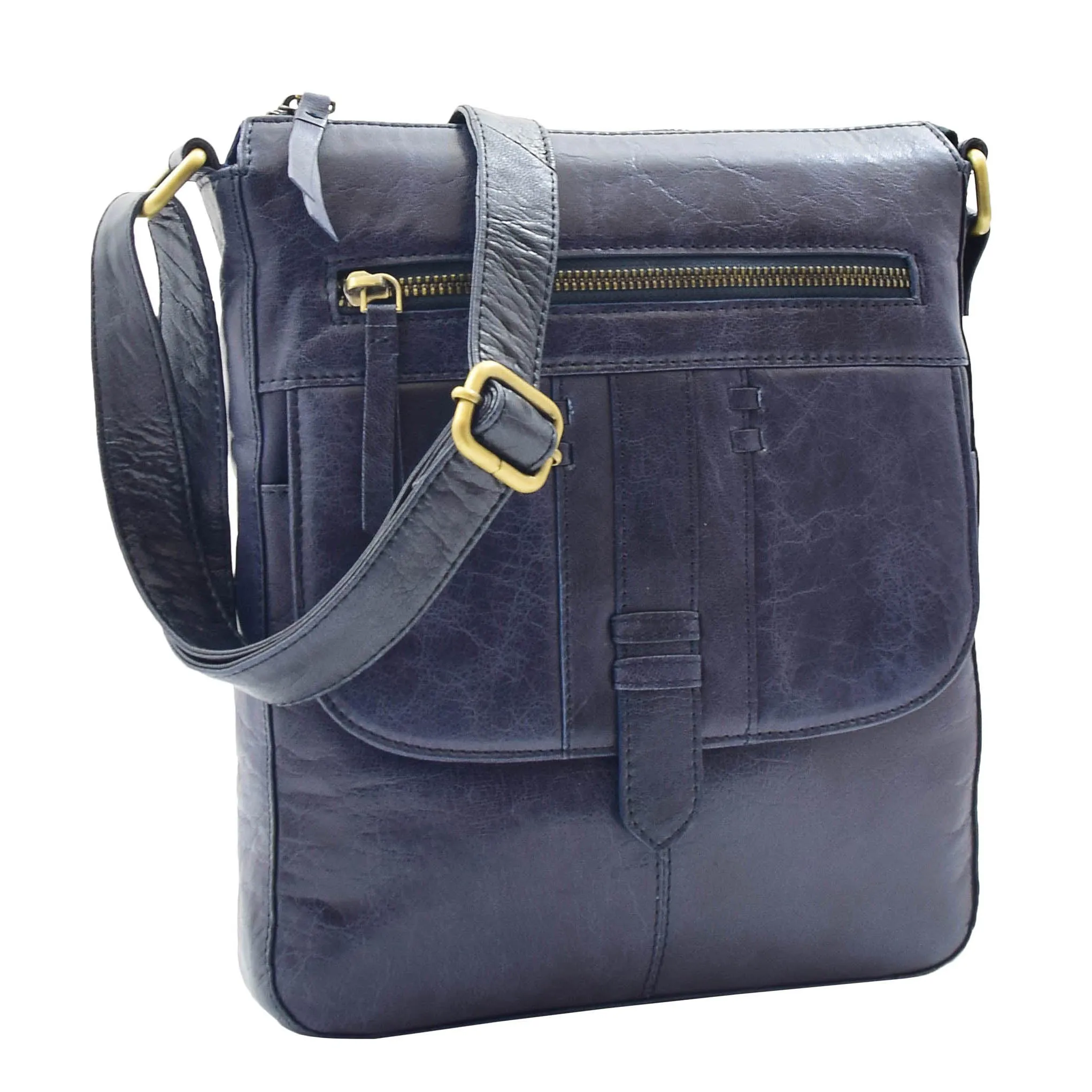 DR344 Women's Leather Cross Body Messenger Bag Navy