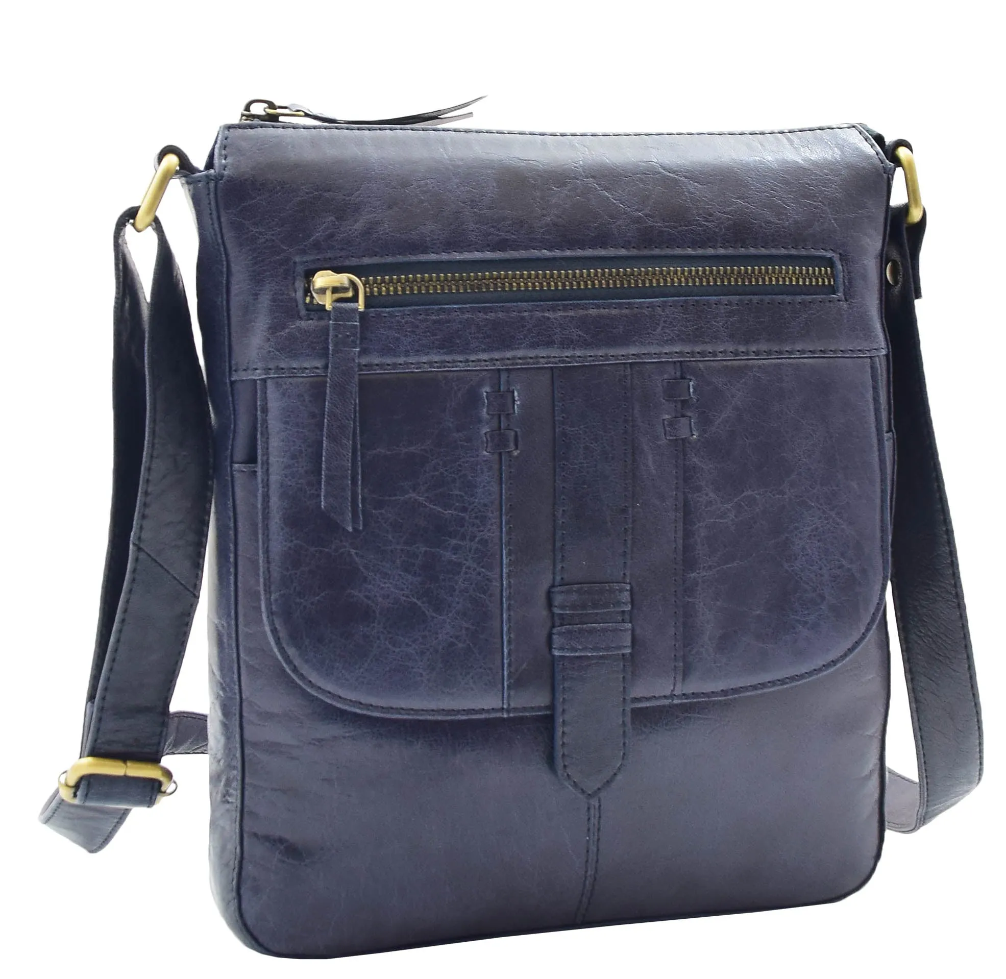 DR344 Women's Leather Cross Body Messenger Bag Navy
