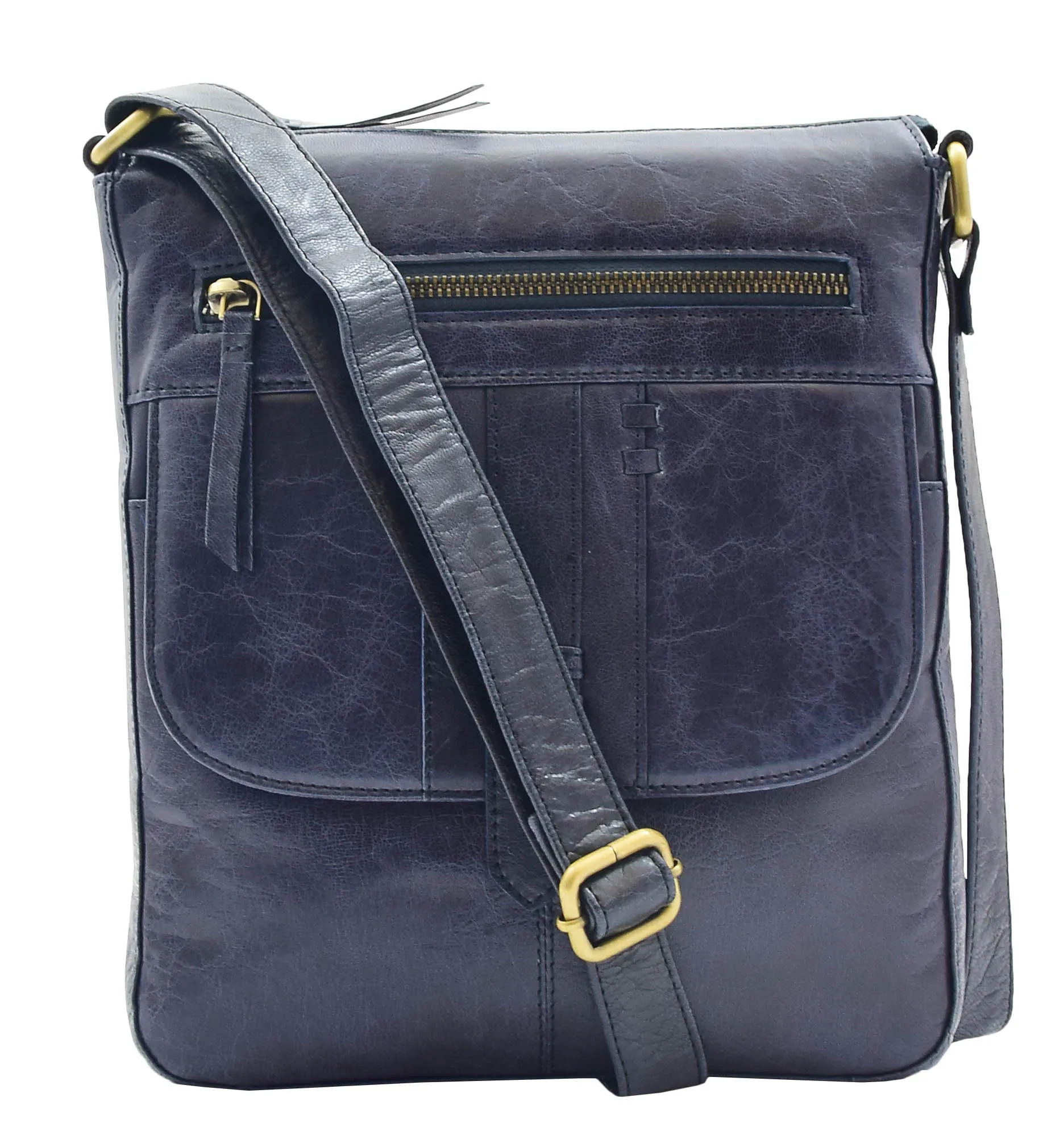 DR344 Women's Leather Cross Body Messenger Bag Navy