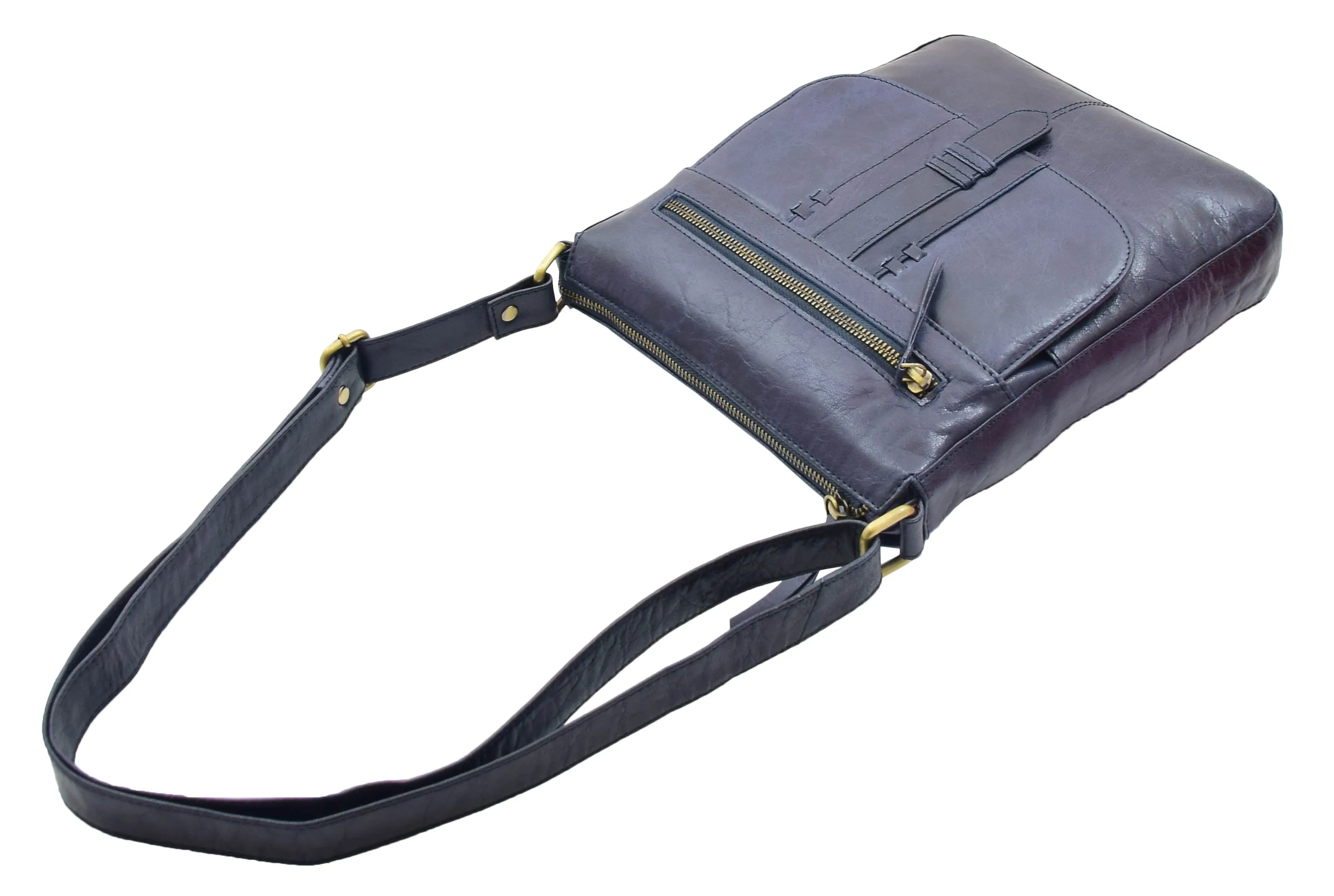 DR344 Women's Leather Cross Body Messenger Bag Navy