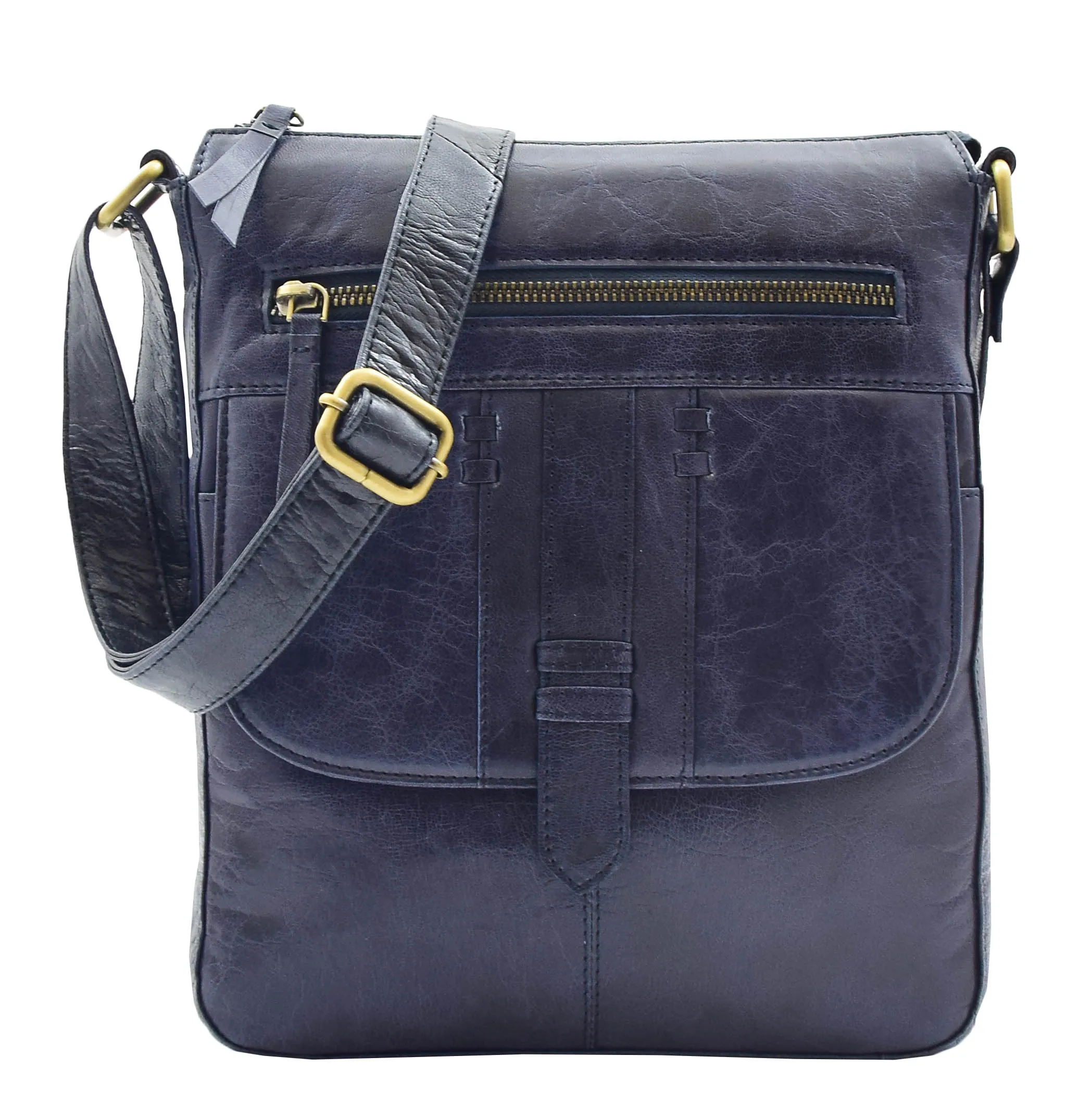 DR344 Women's Leather Cross Body Messenger Bag Navy