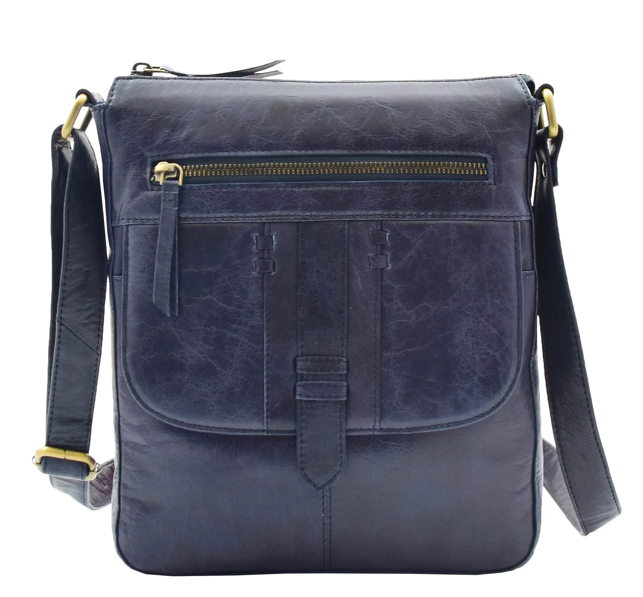 DR344 Women's Leather Cross Body Messenger Bag Navy