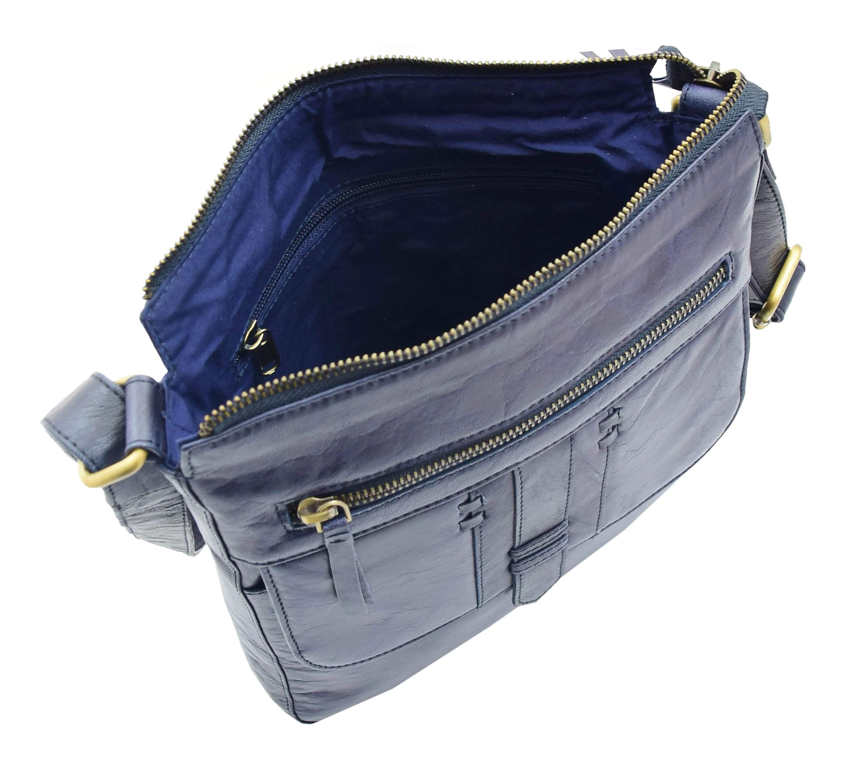 DR344 Women's Leather Cross Body Messenger Bag Navy
