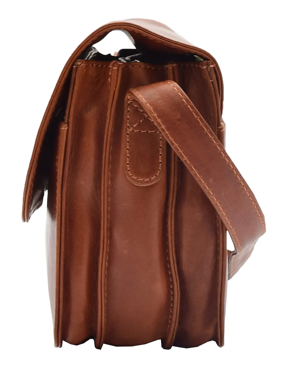 DR356 Women's Crossbody Bag Real Leather Messenger Chestnut