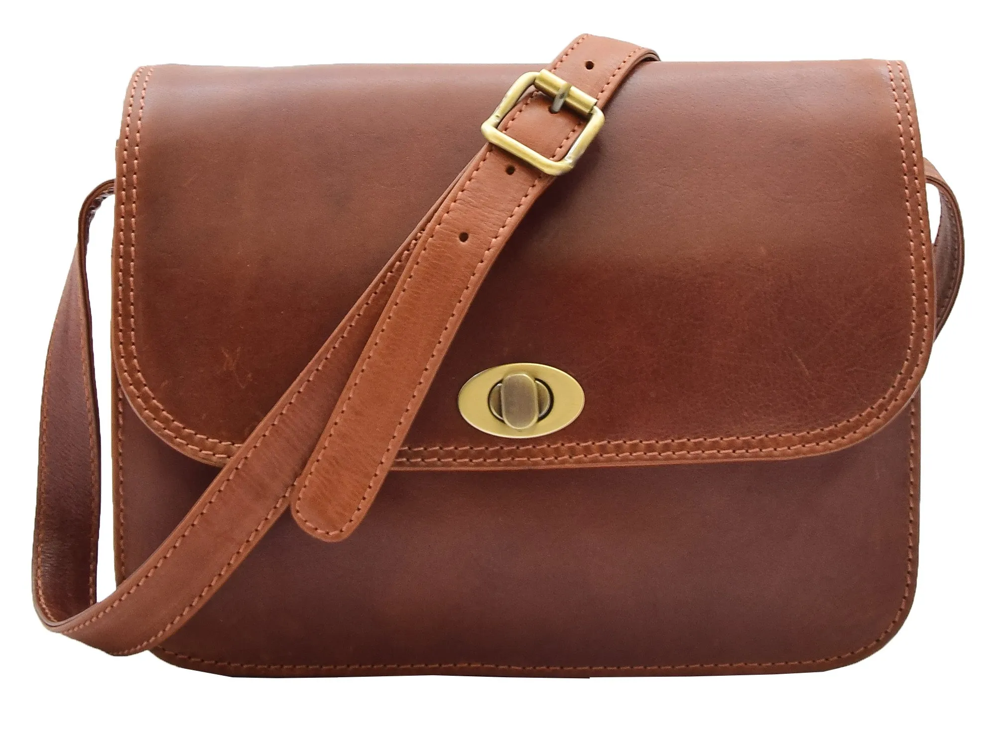 DR356 Women's Crossbody Bag Real Leather Messenger Chestnut
