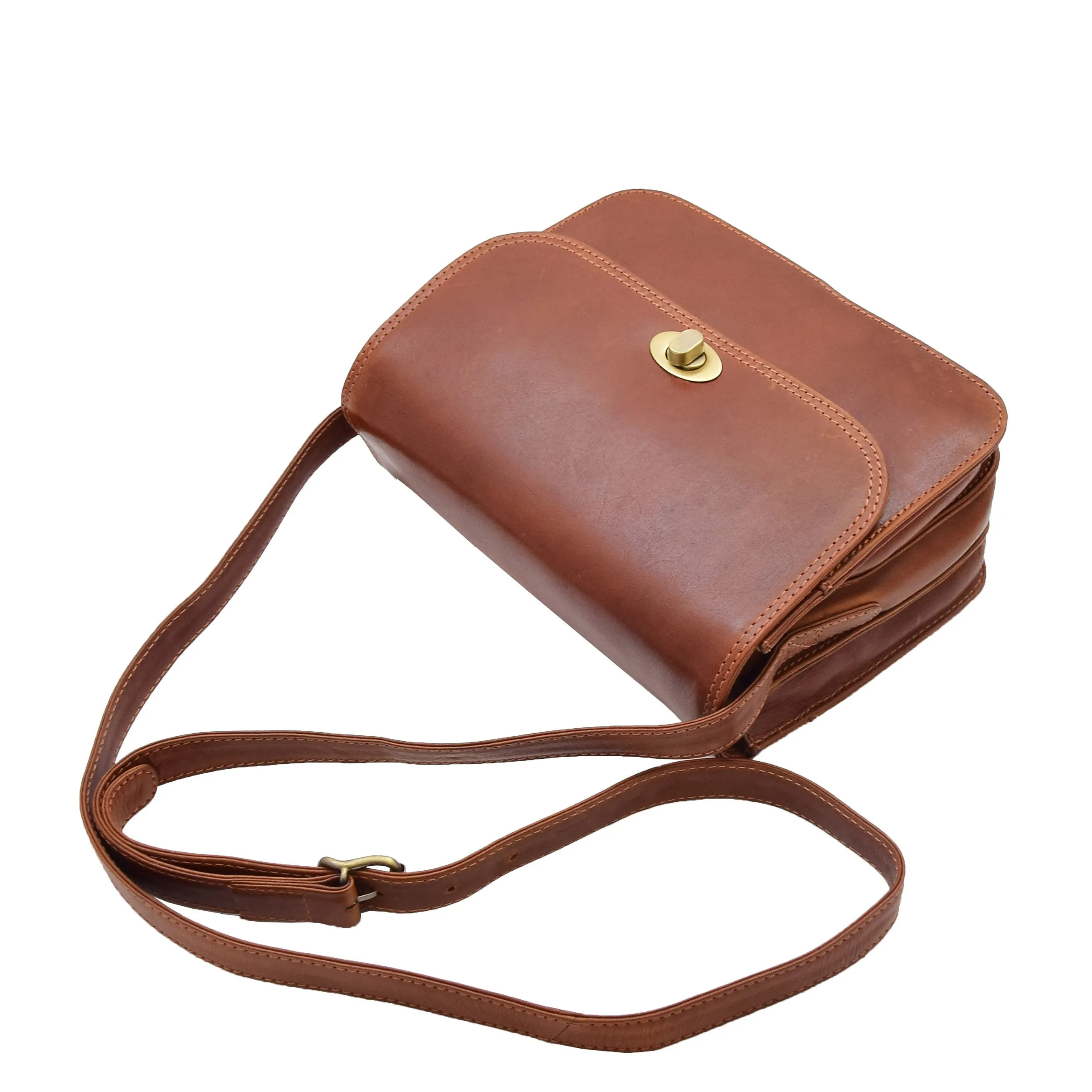 DR356 Women's Crossbody Bag Real Leather Messenger Chestnut