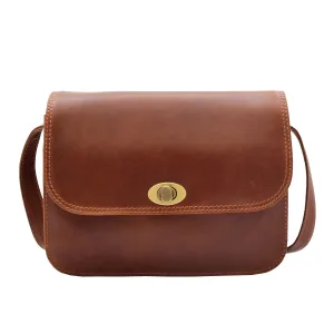 DR356 Women's Crossbody Bag Real Leather Messenger Chestnut