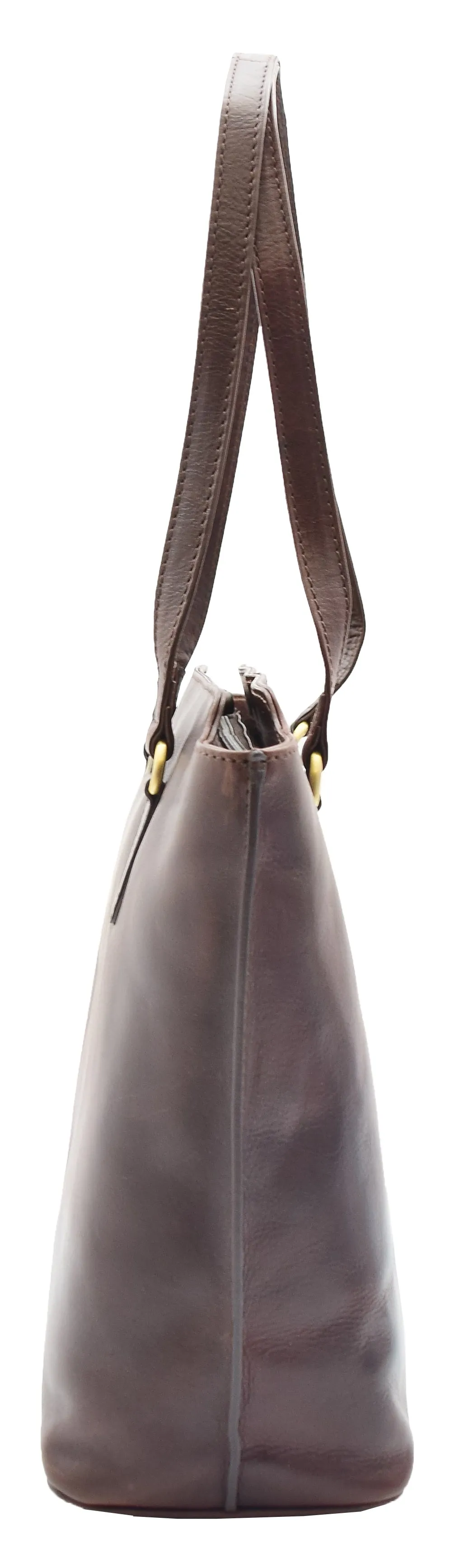 DR357 Women's Large Casual Real Leather Shoulder Handbag Brown