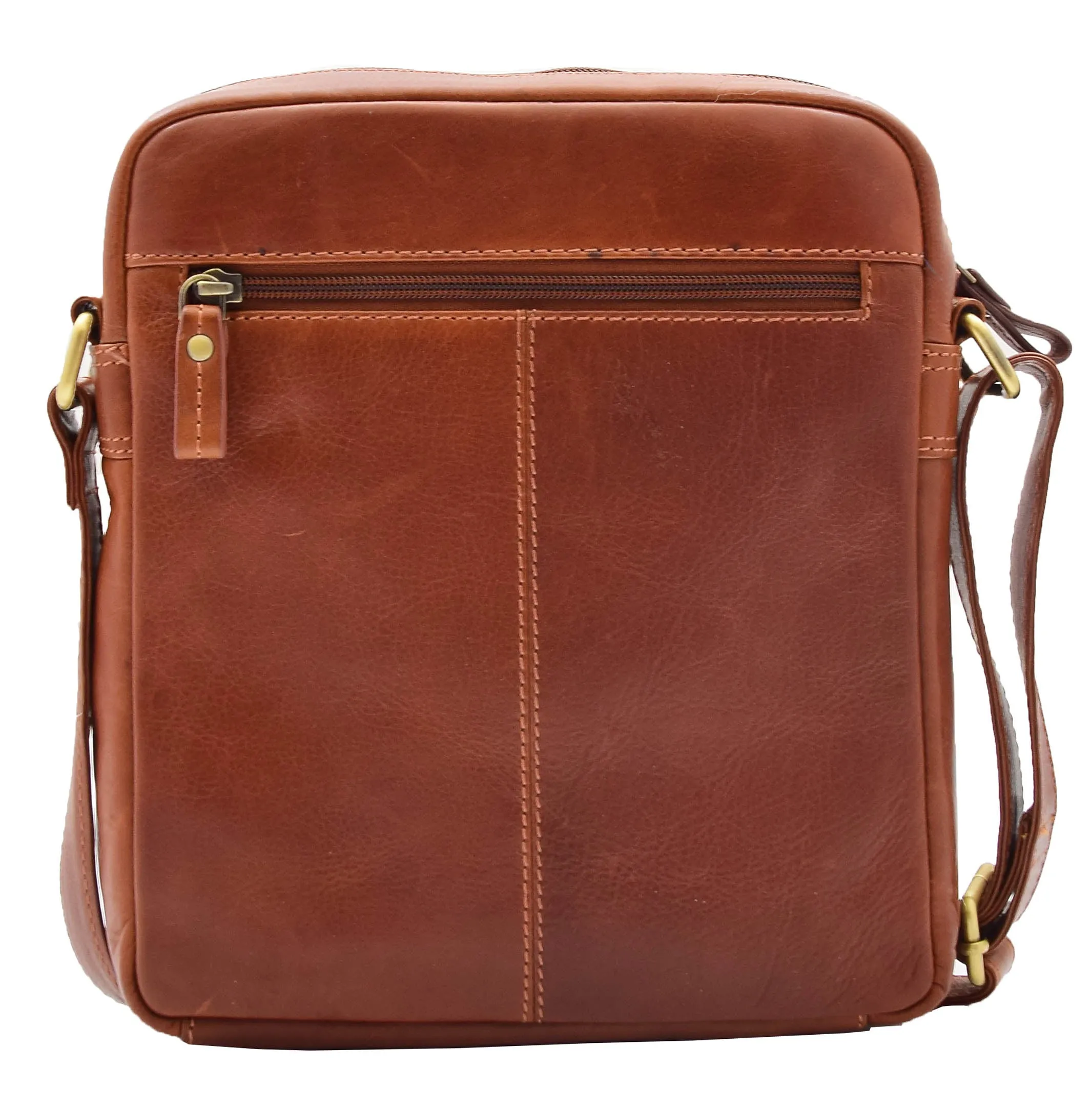 DR359 Men's Leather Cross Body Travel Organiser Bag Chestnut