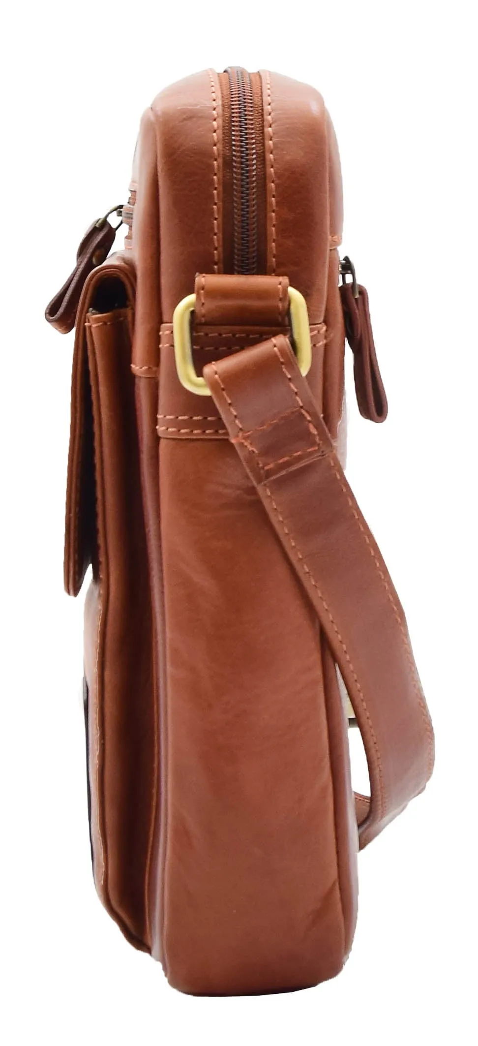 DR359 Men's Leather Cross Body Travel Organiser Bag Chestnut
