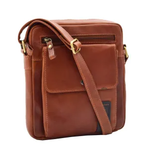 DR359 Men's Leather Cross Body Travel Organiser Bag Chestnut