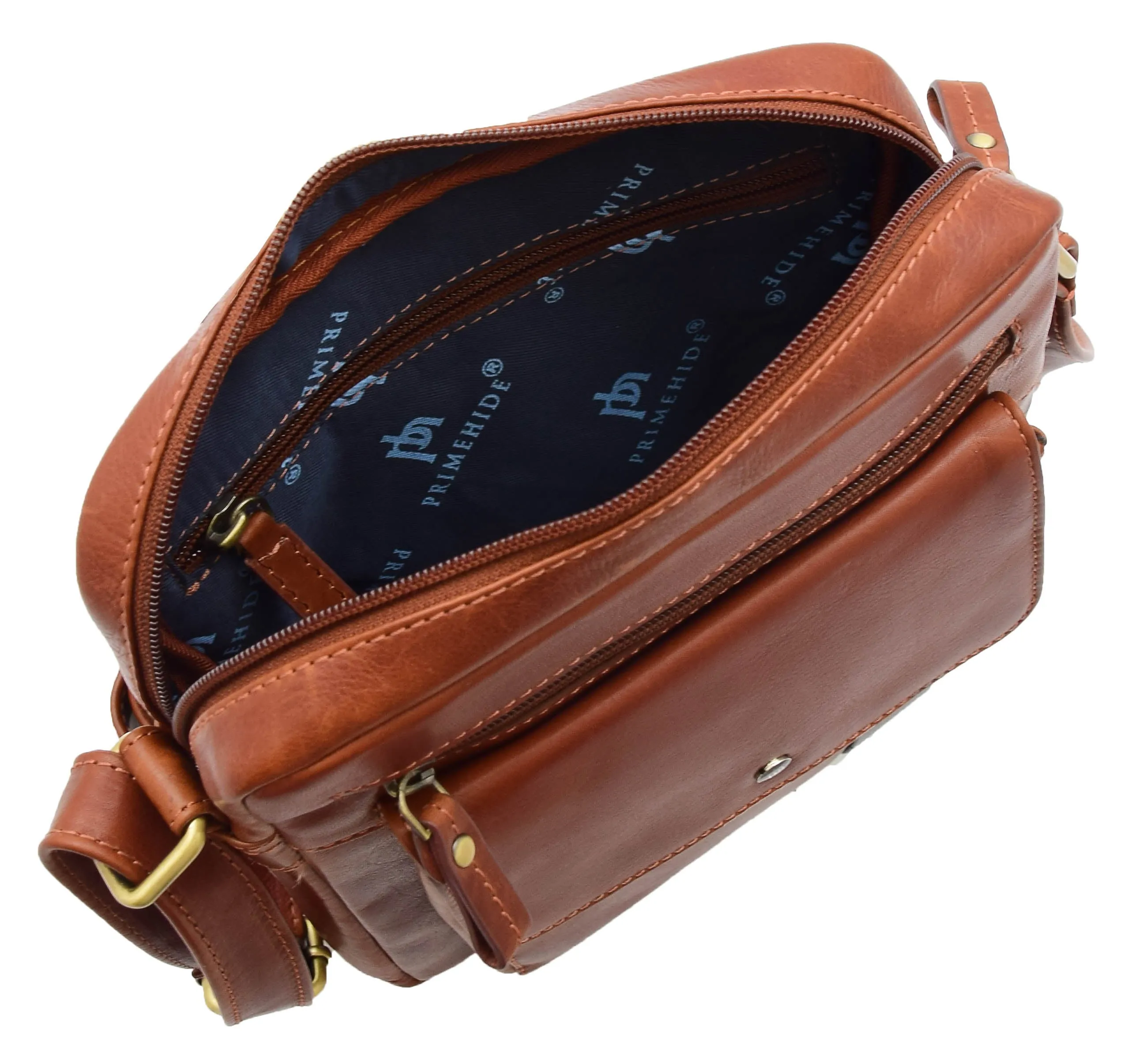 DR359 Men's Leather Cross Body Travel Organiser Bag Chestnut