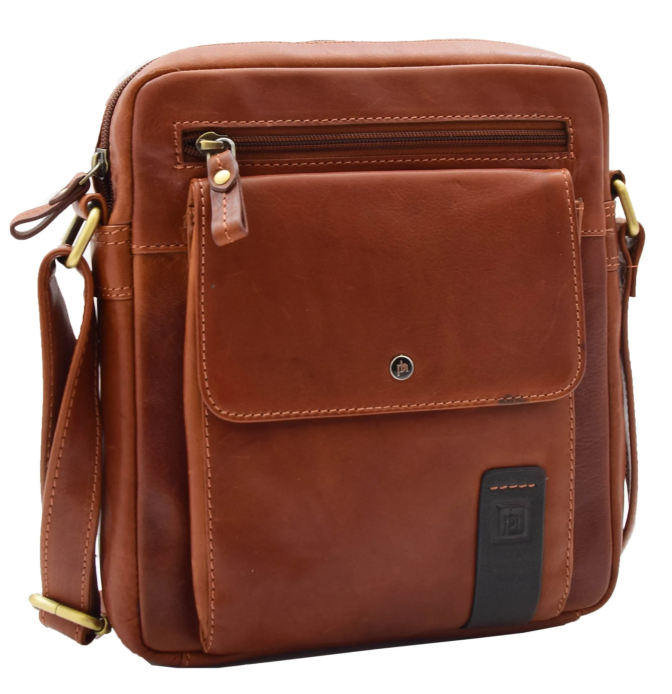 DR359 Men's Leather Cross Body Travel Organiser Bag Chestnut