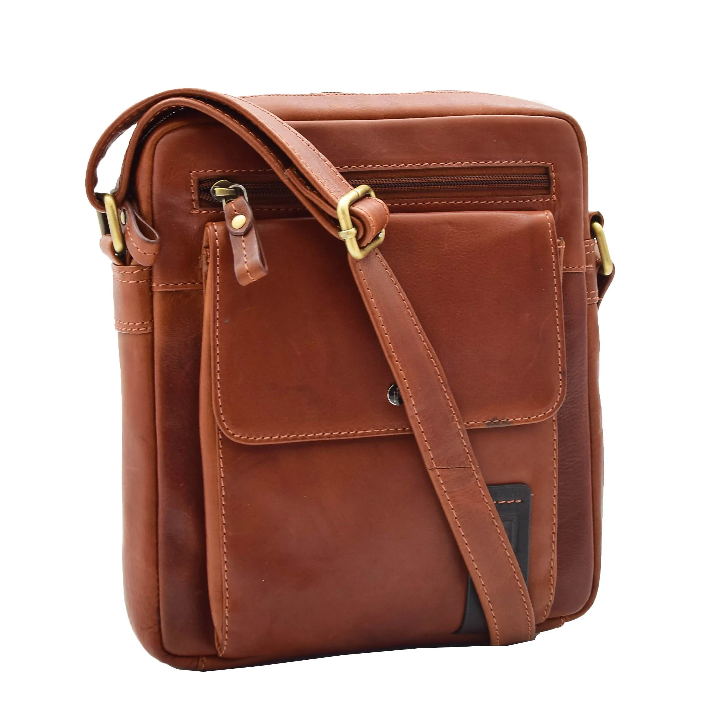 DR359 Men's Leather Cross Body Travel Organiser Bag Chestnut