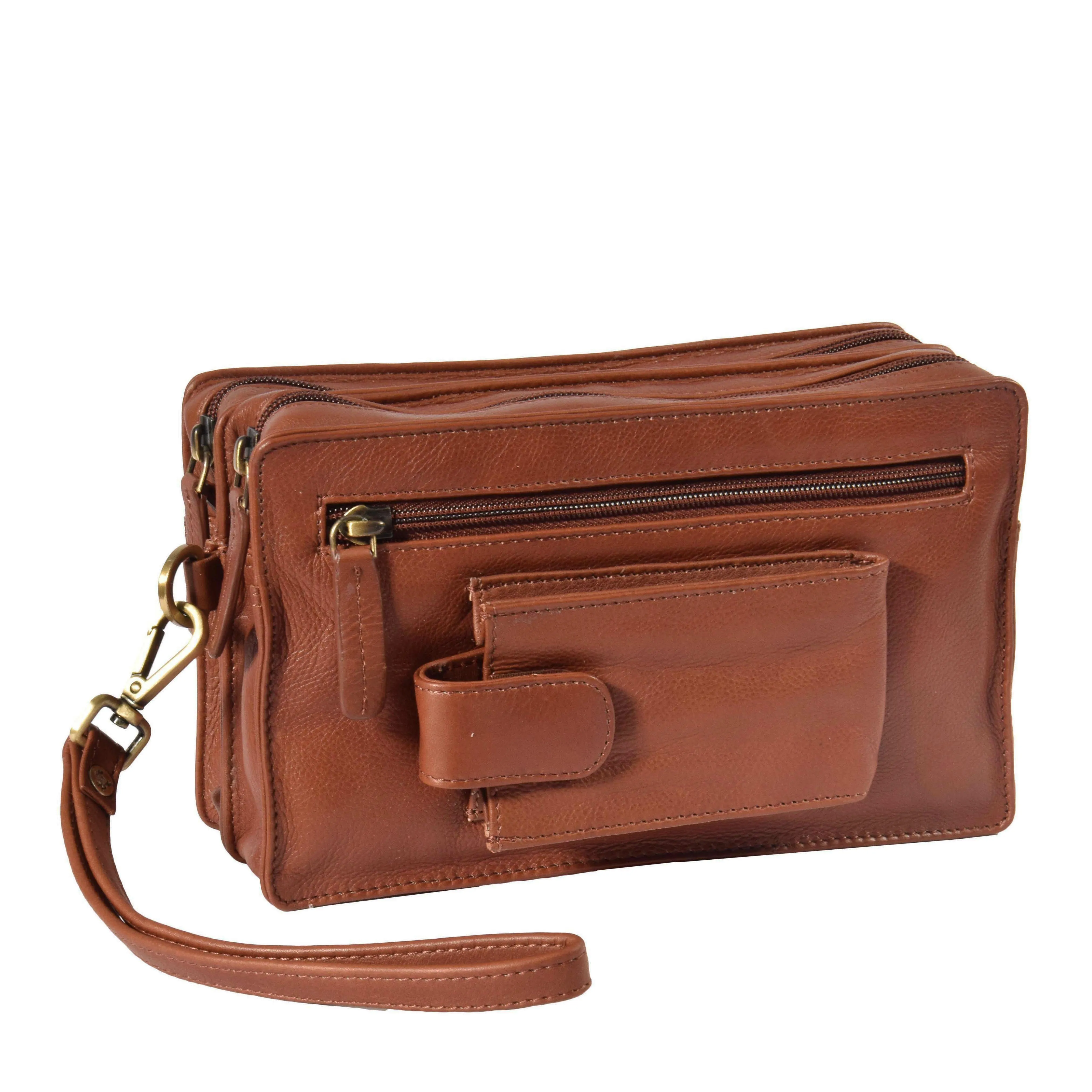DR378 Real Leather Travel Wrist Pouch Brown