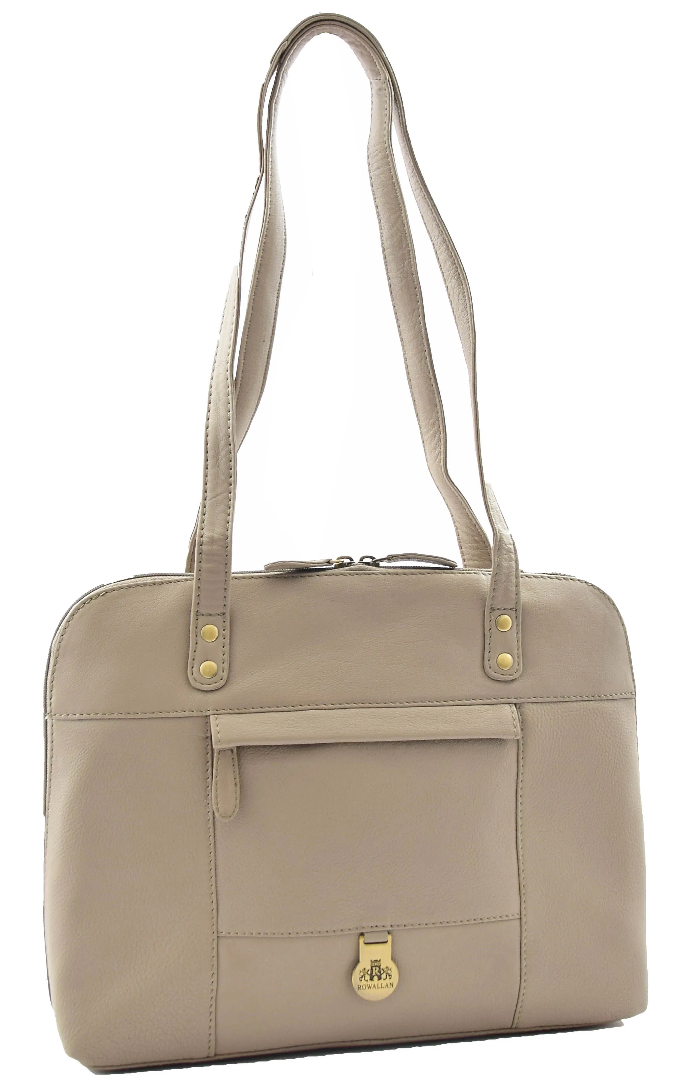 DR461 Women's Real Leather Zip Around Shoulder Bag Taupe