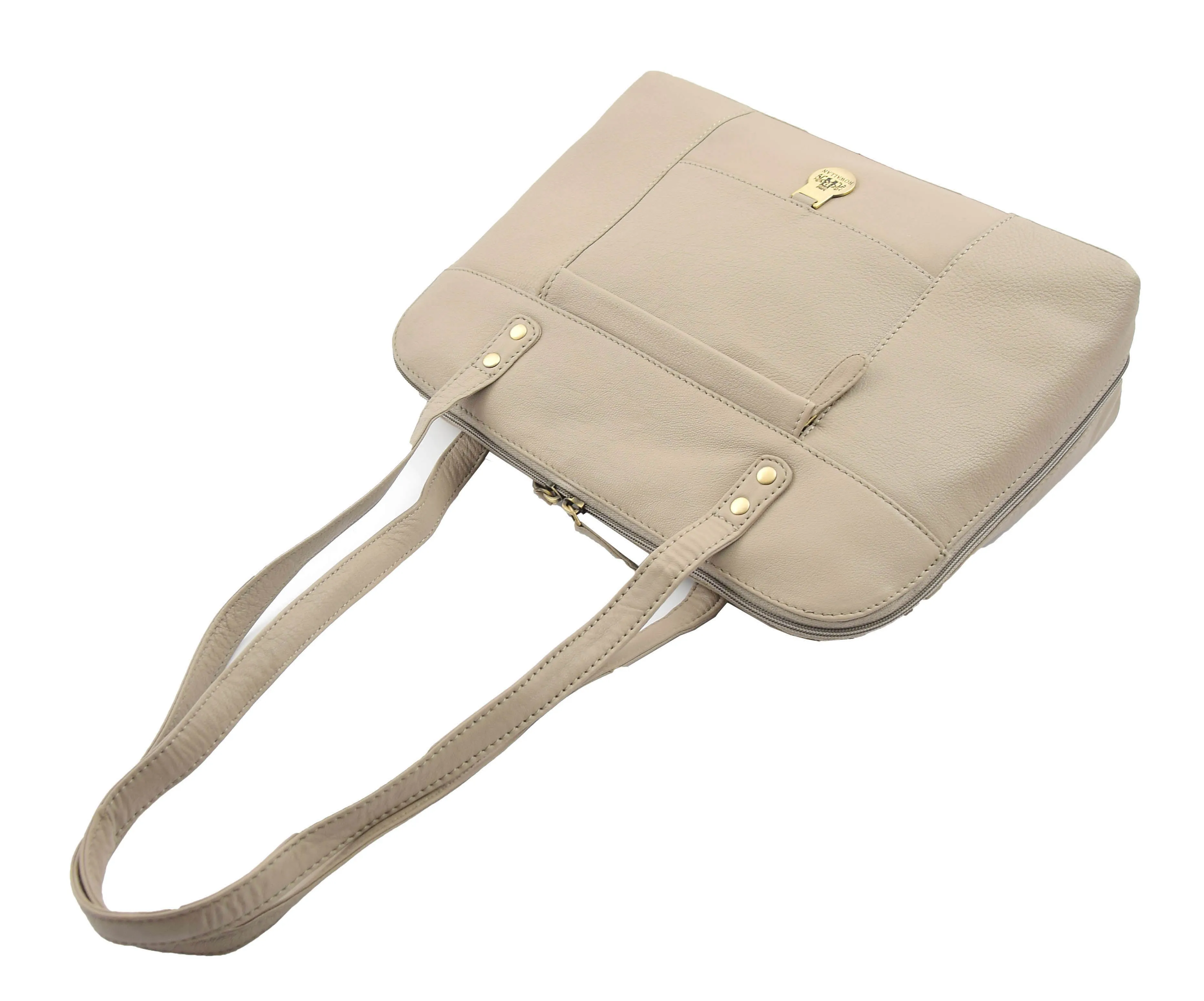 DR461 Women's Real Leather Zip Around Shoulder Bag Taupe