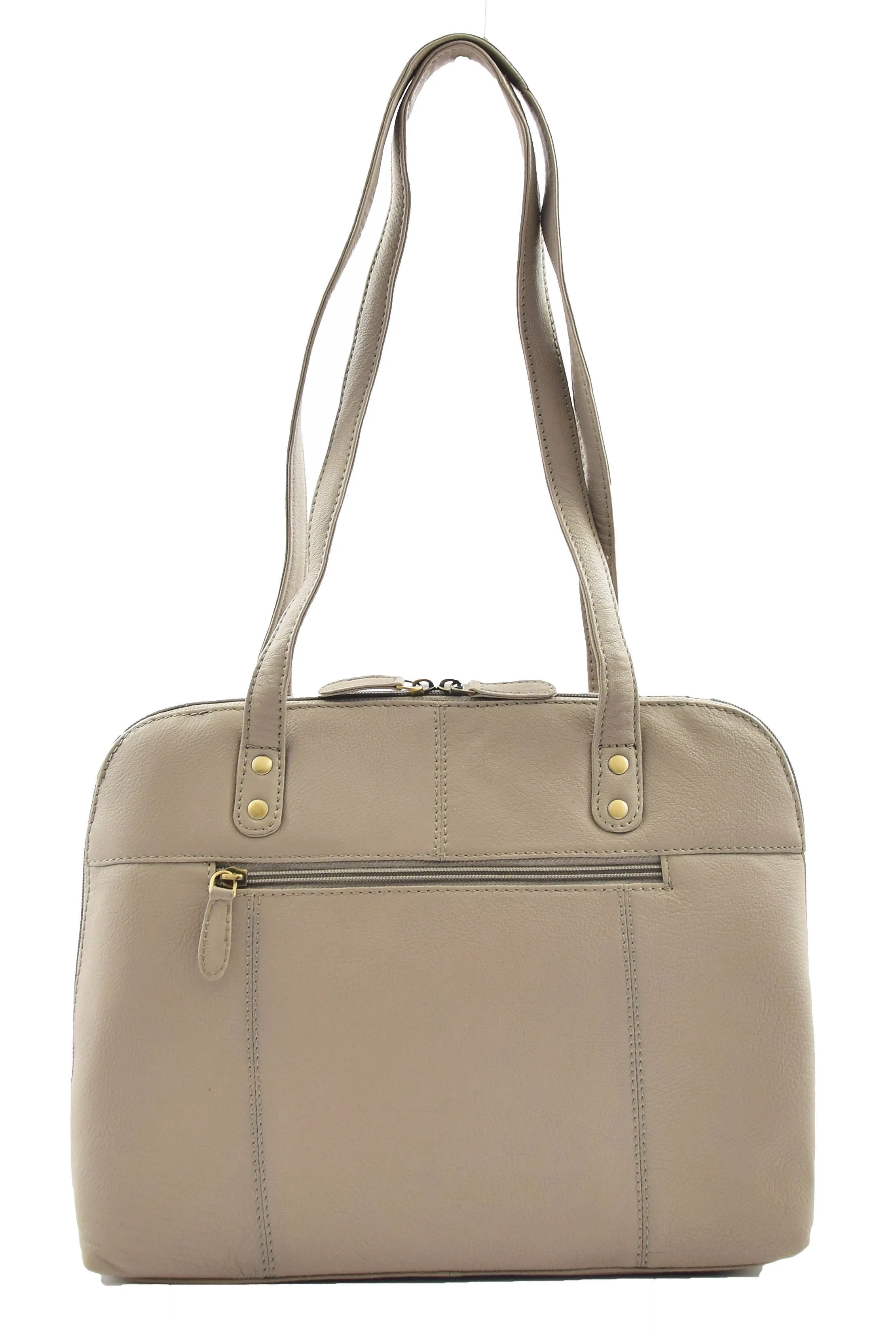 DR461 Women's Real Leather Zip Around Shoulder Bag Taupe
