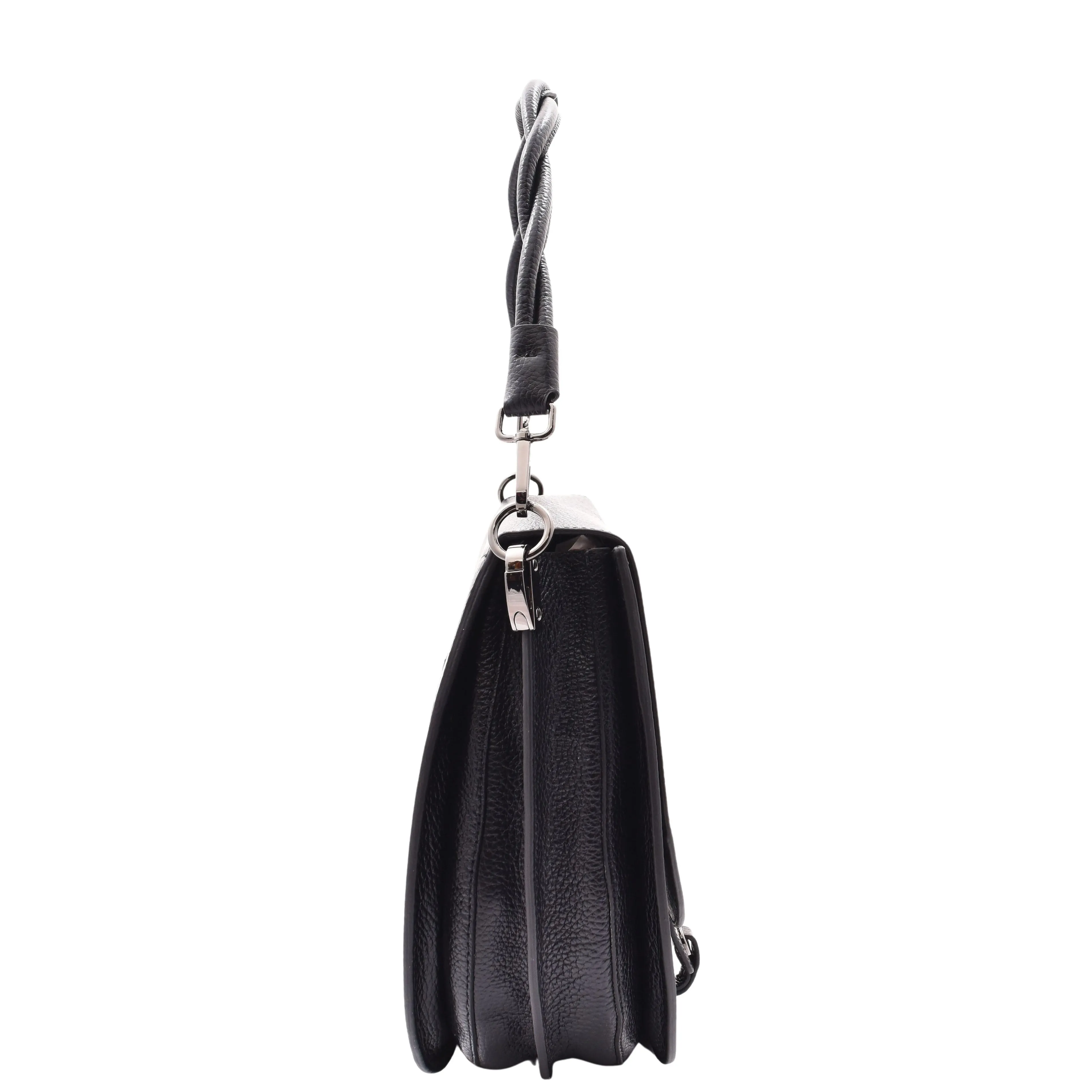 DR581 Women's Real Leather Twist Handle Shoulder Bag Black