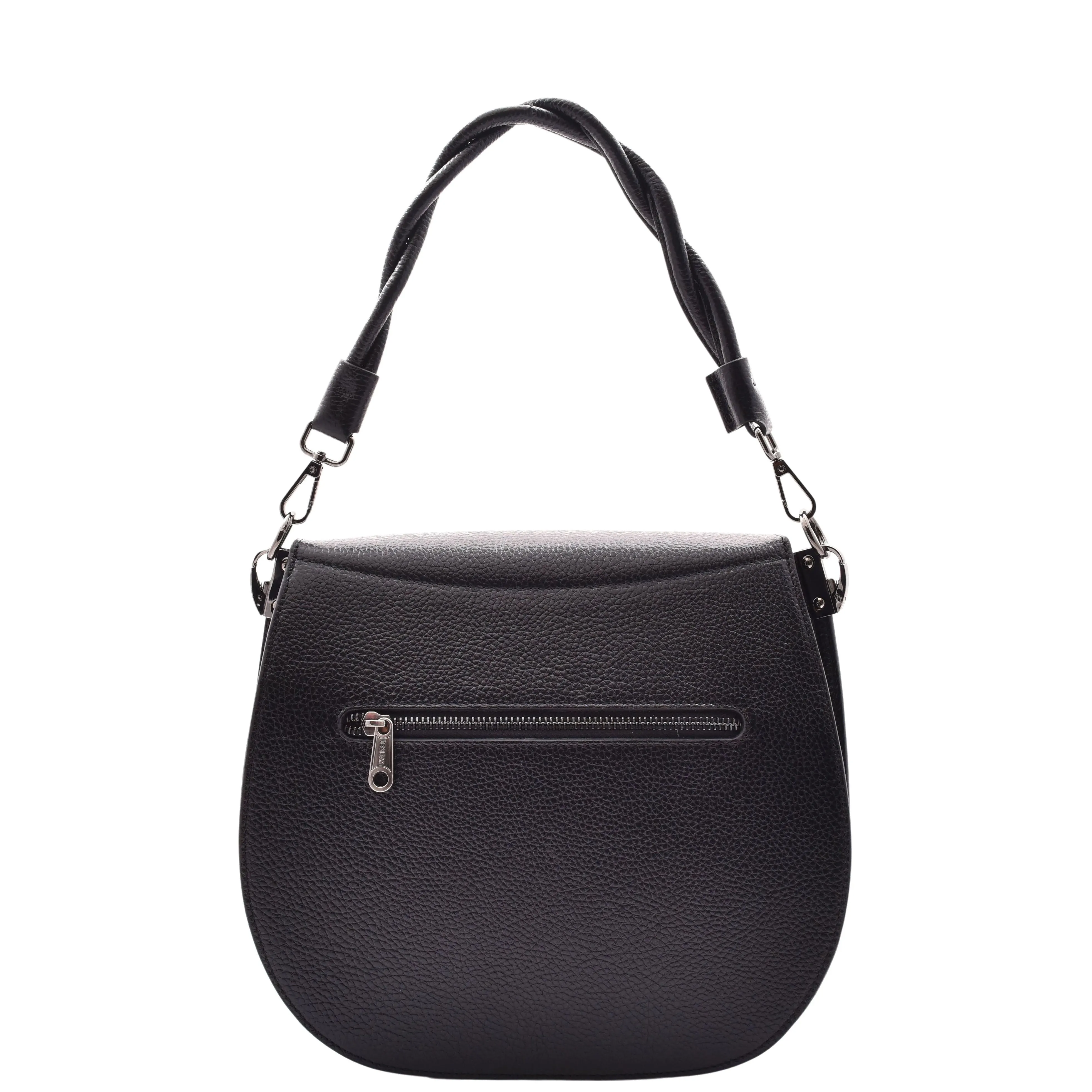 DR581 Women's Real Leather Twist Handle Shoulder Bag Black