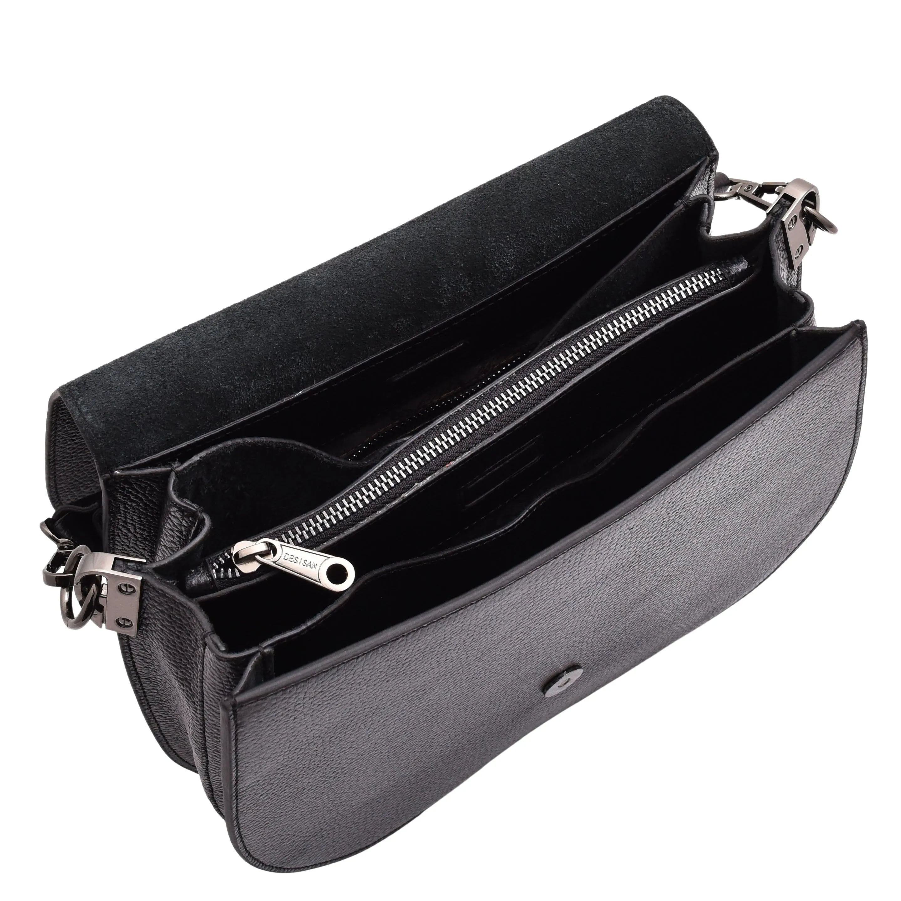 DR581 Women's Real Leather Twist Handle Shoulder Bag Black