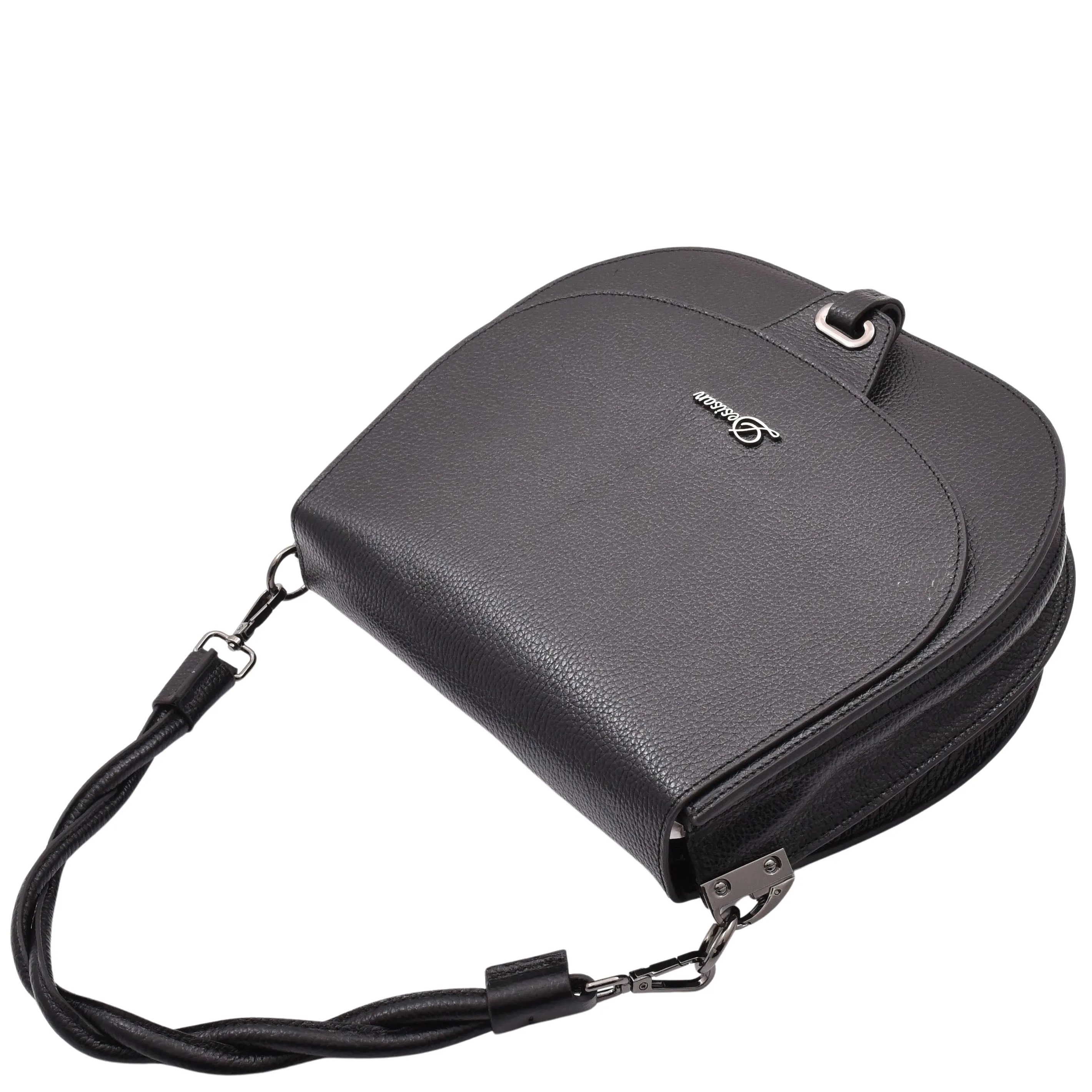 DR581 Women's Real Leather Twist Handle Shoulder Bag Black