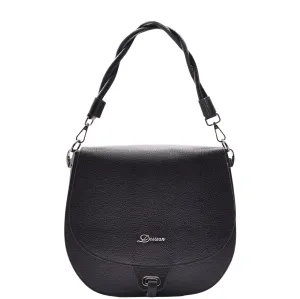 DR581 Women's Real Leather Twist Handle Shoulder Bag Black