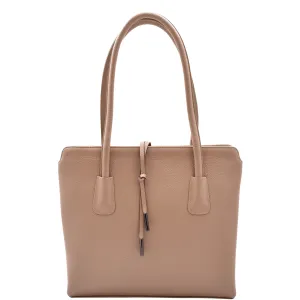 DR590 Women's Stylish Zip Opening Tote Large Shoulder Bag Taupe