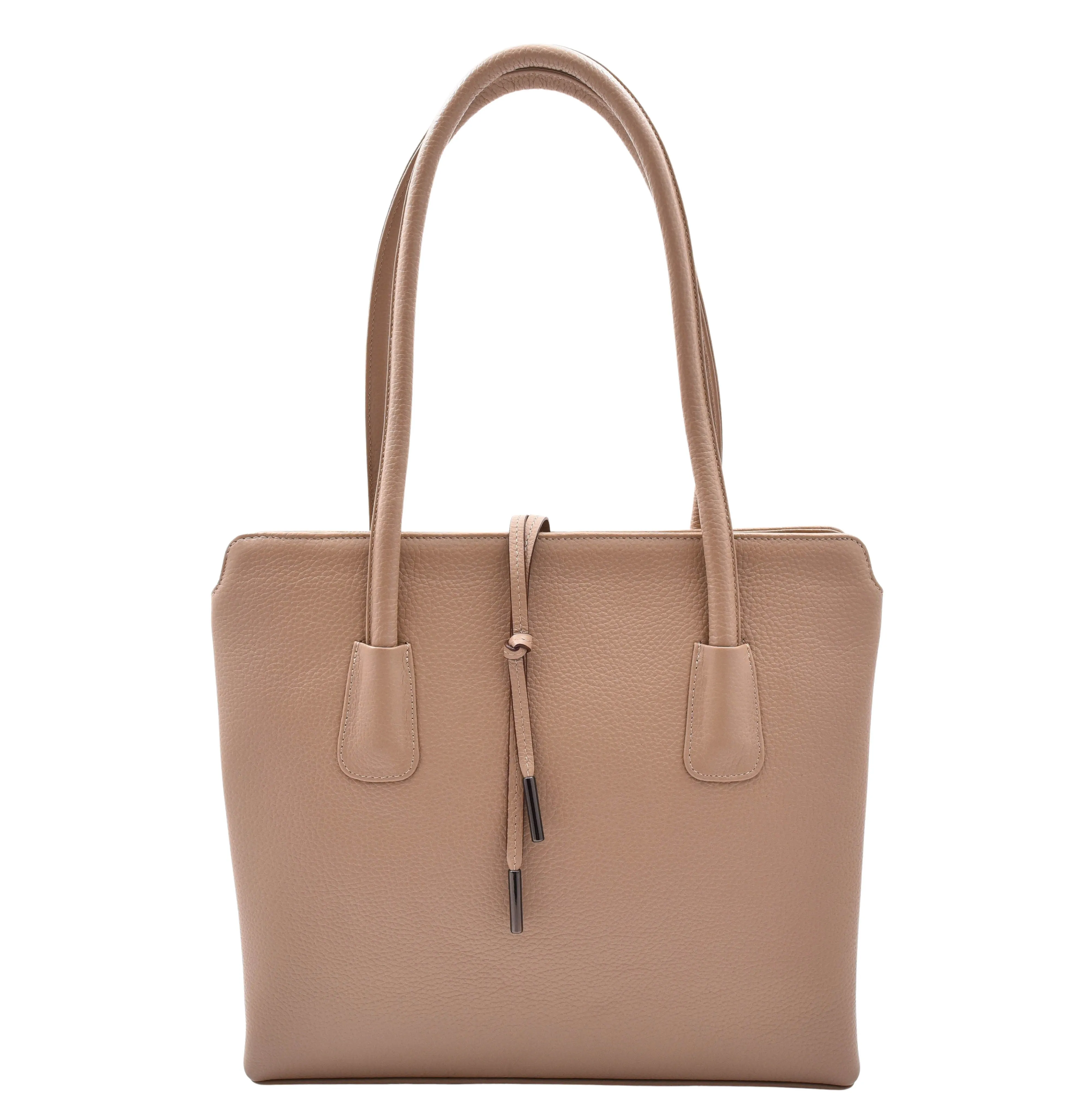 DR590 Women's Stylish Zip Opening Tote Large Shoulder Bag Taupe