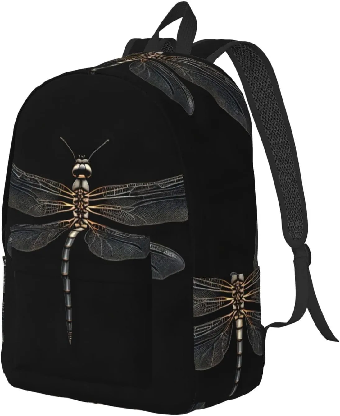 Dragonfly Black Print Canvas Backpack Women,Mens Travel Casual Daypack Bookbag For Laptop Work Travel Hiking