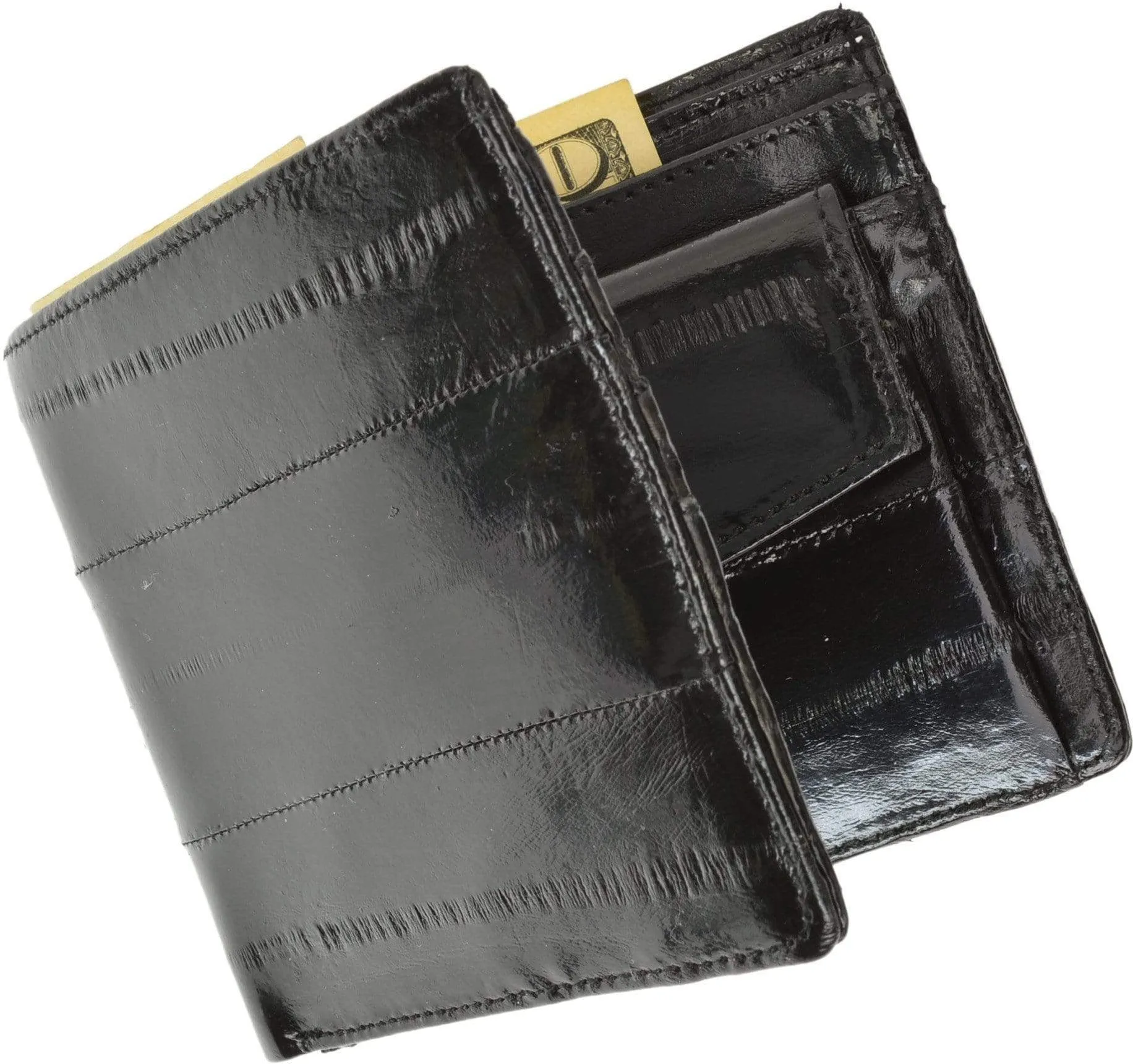 Eel Skin Soft Leather Bifold Credit Card Wallet with Coin Pouch E 59