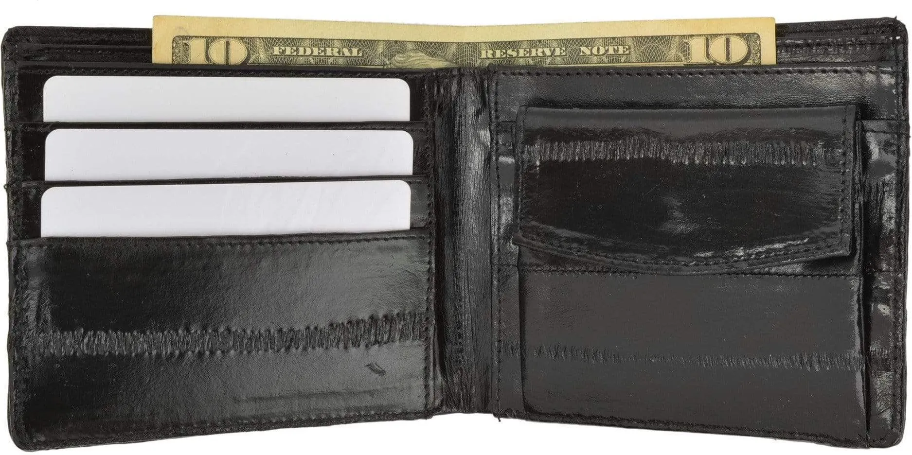 Eel Skin Soft Leather Bifold Credit Card Wallet with Coin Pouch E 59