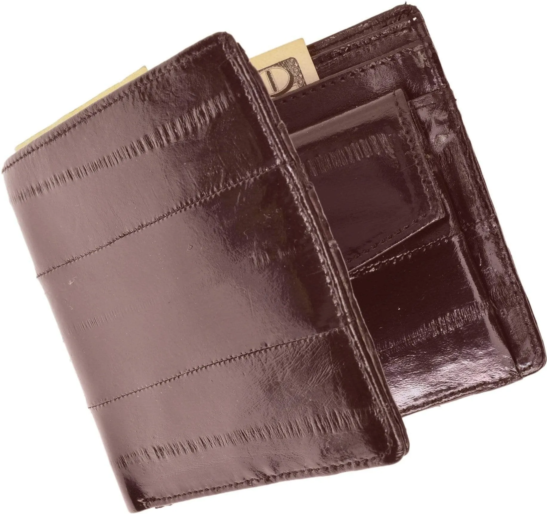 Eel Skin Soft Leather Bifold Credit Card Wallet with Coin Pouch E 59