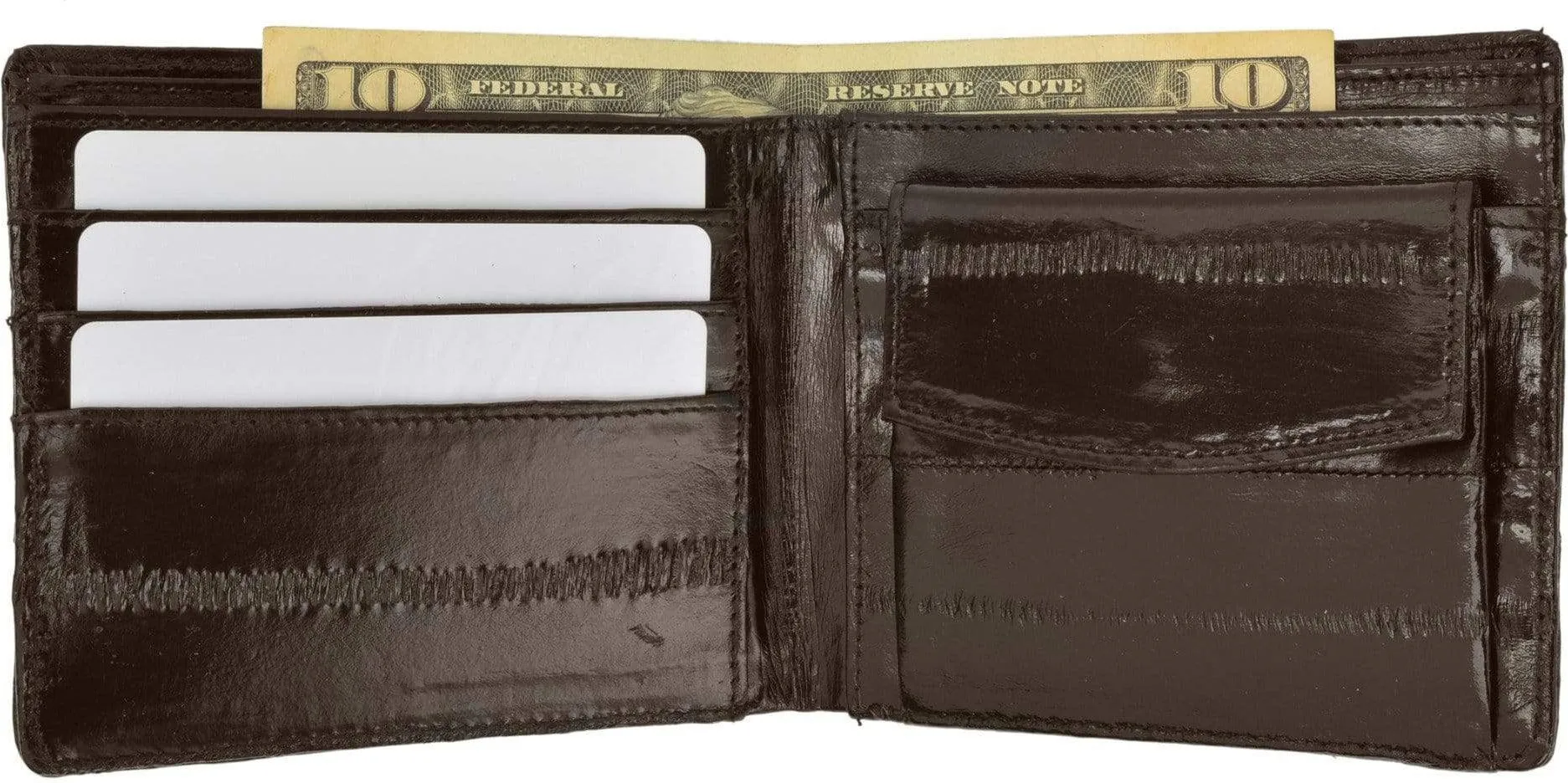 Eel Skin Soft Leather Bifold Credit Card Wallet with Coin Pouch E 59
