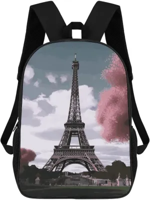 Eiffel Tower Business Laptop Backpack for Women Men 17 Inch Carry on Backpack Waterproof Black Bookbag Fashion Lightweight Backpacks for Travel Hiking Camping Casual Daypack Backpacks