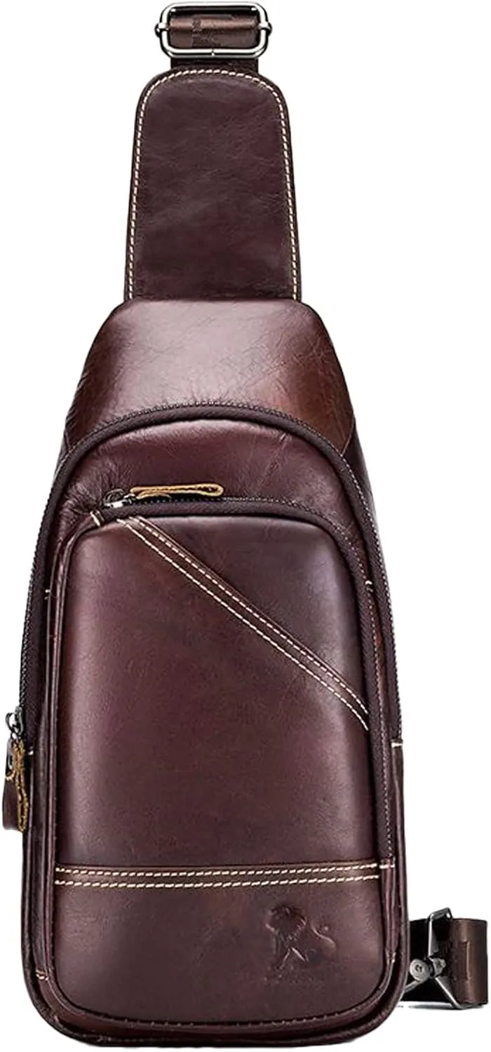 EINYNIUER Leather Chest Bag Sling Backpack Sling Chest Bag for Men Shoulder Backpack Boy Shoulder Bag for Outdoor Sports Hiking Cycling Mountaineering Travel