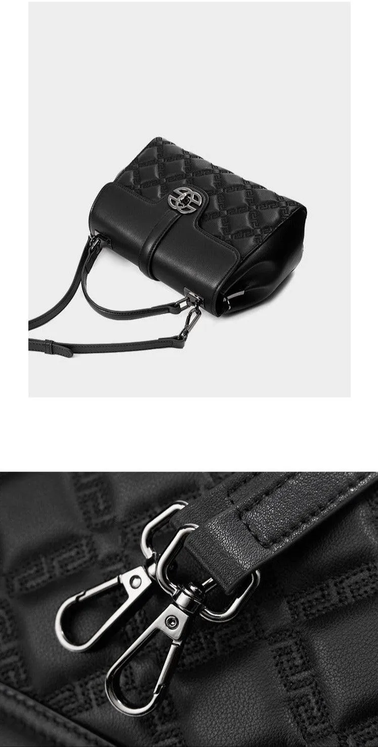 Elegant Genuine Leather Women's Diamond Quilted Handbag, Versatile Cowhide Leather Shoulder Bag for Daily Use