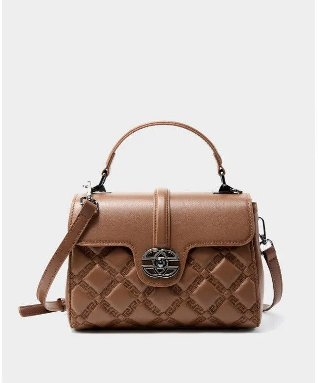 Elegant Genuine Leather Women's Diamond Quilted Handbag, Versatile Cowhide Leather Shoulder Bag for Daily Use