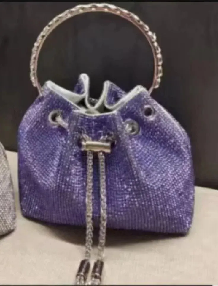 Elegant Women's Fashion Bucket Bag with Sparkling Diamond Embroidery - Hard Shell Shoulder Purse