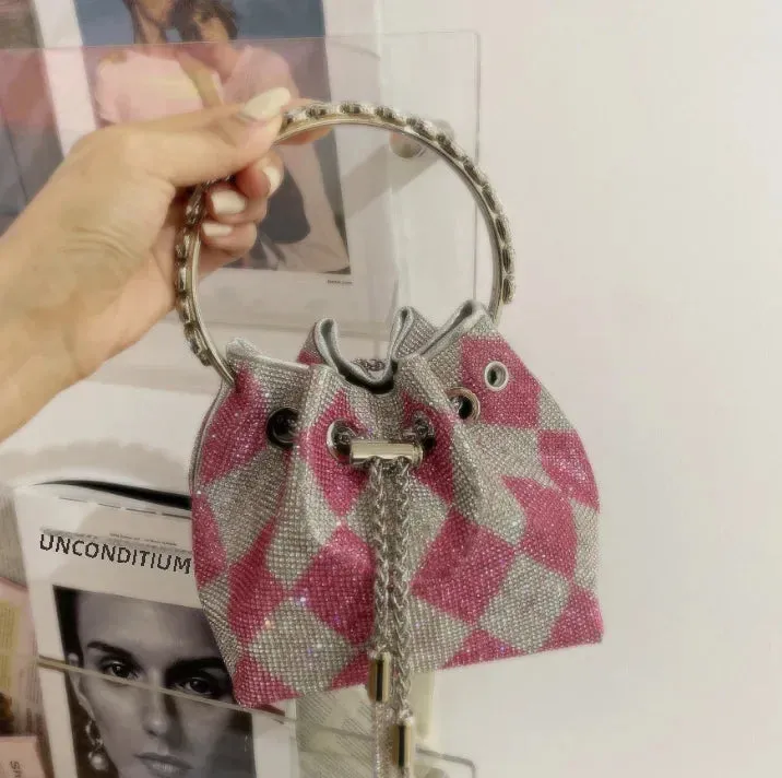 Elegant Women's Fashion Bucket Bag with Sparkling Diamond Embroidery - Hard Shell Shoulder Purse
