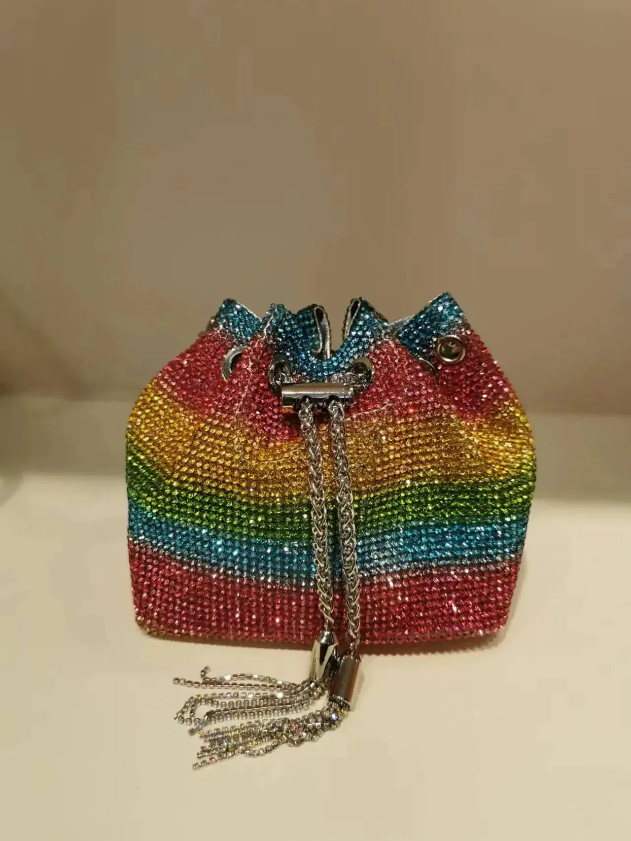 Elegant Women's Fashion Bucket Bag with Sparkling Diamond Embroidery - Hard Shell Shoulder Purse