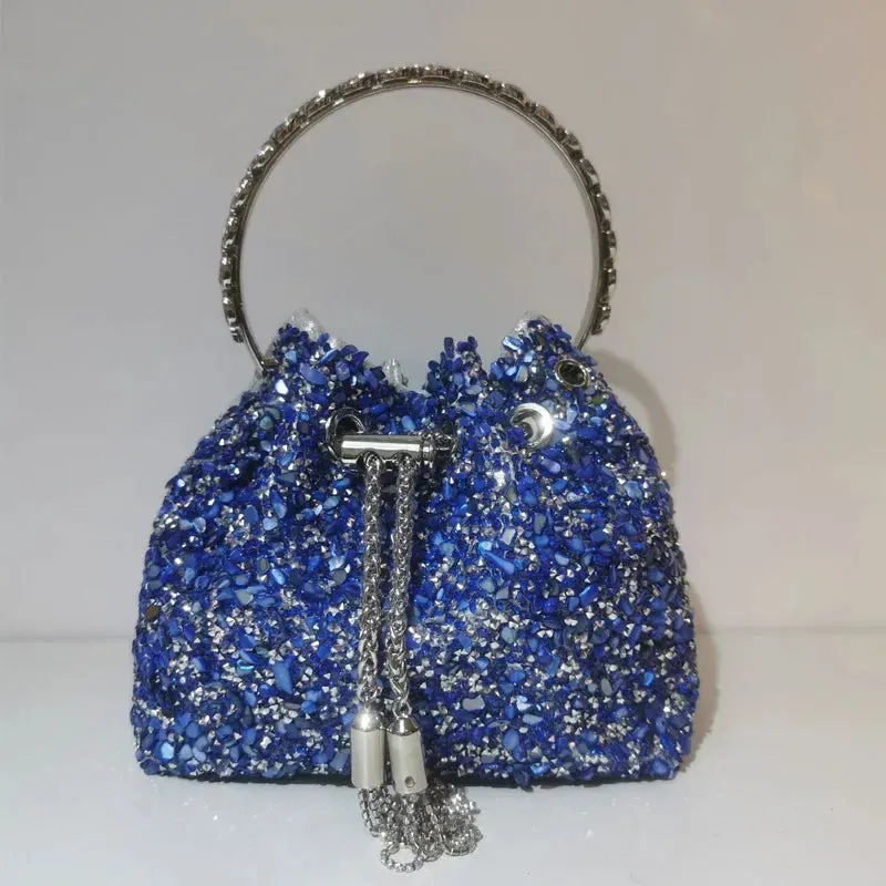 Elegant Women's Fashion Bucket Bag with Sparkling Diamond Embroidery - Hard Shell Shoulder Purse