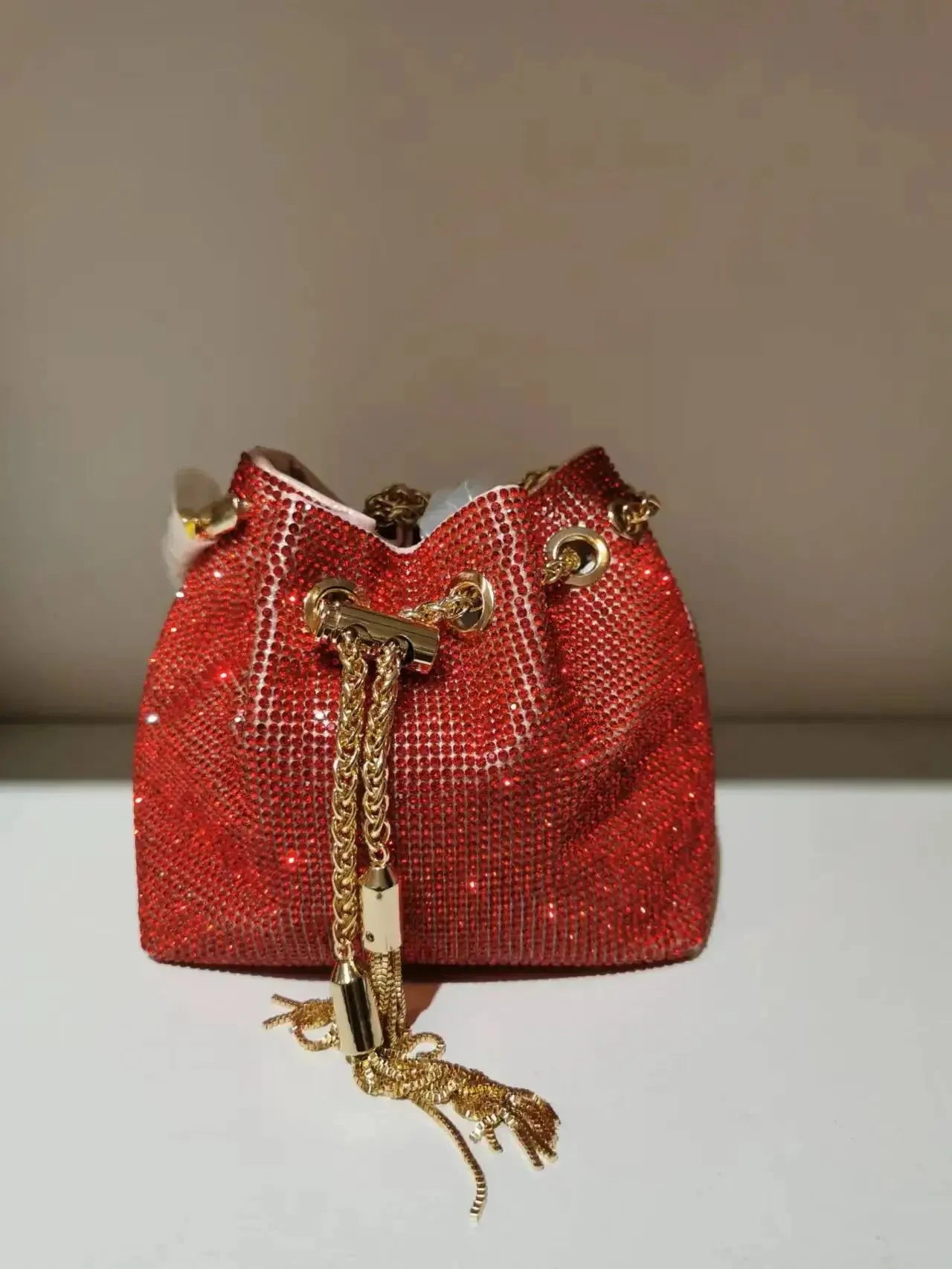 Elegant Women's Fashion Bucket Bag with Sparkling Diamond Embroidery - Hard Shell Shoulder Purse