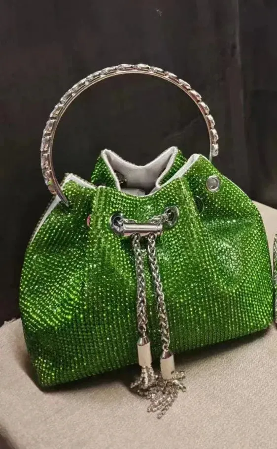 Elegant Women's Fashion Bucket Bag with Sparkling Diamond Embroidery - Hard Shell Shoulder Purse