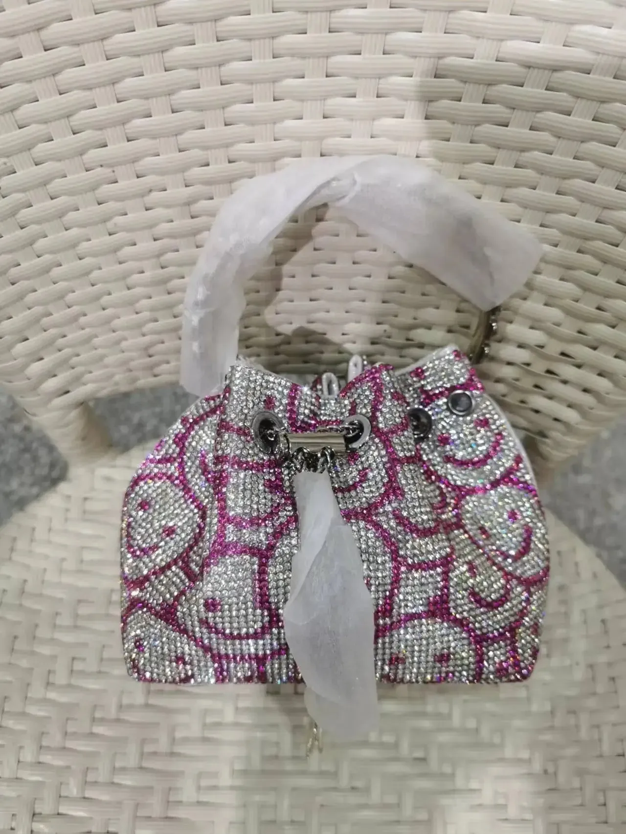 Elegant Women's Fashion Bucket Bag with Sparkling Diamond Embroidery - Hard Shell Shoulder Purse