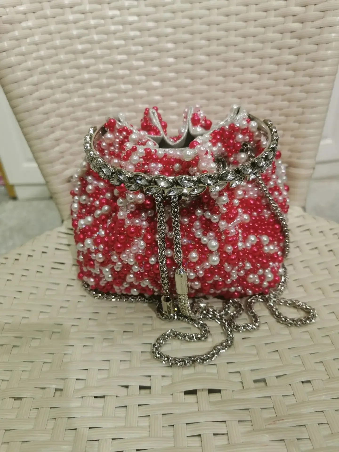 Elegant Women's Fashion Bucket Bag with Sparkling Diamond Embroidery - Hard Shell Shoulder Purse