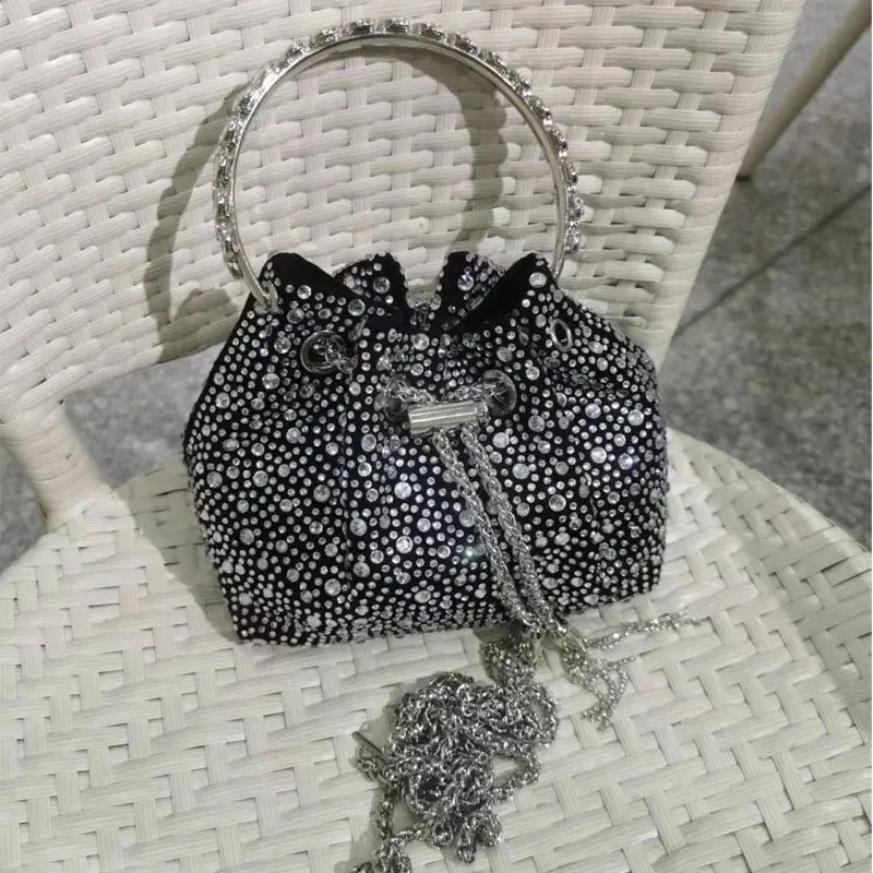 Elegant Women's Fashion Bucket Bag with Sparkling Diamond Embroidery - Hard Shell Shoulder Purse